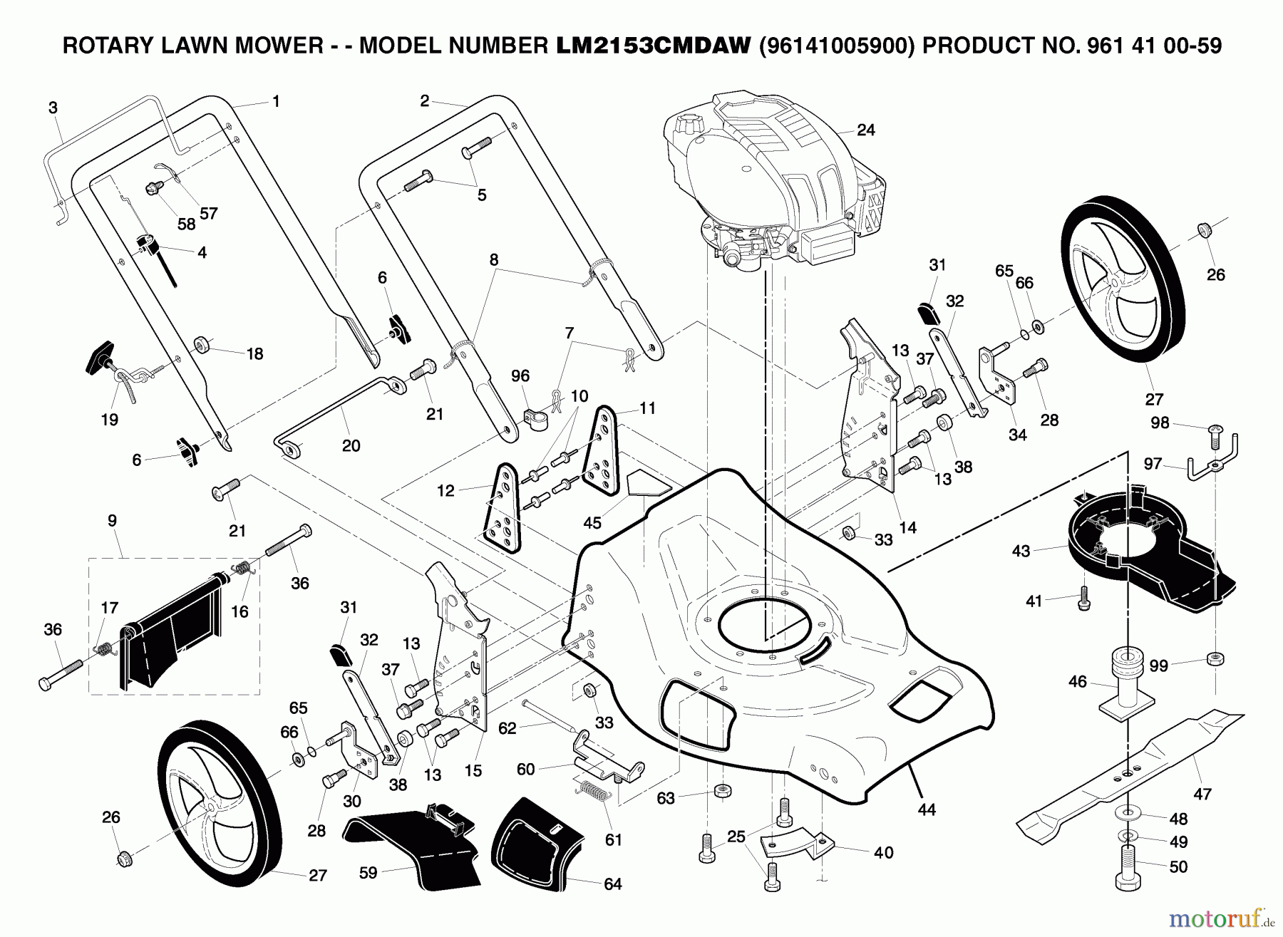 Jonsered Rasenmäher LM2153CMDAW (96141005900) - Jonsered Walk-Behind Mower (2006-01) PRODUCT COMPLETE #1