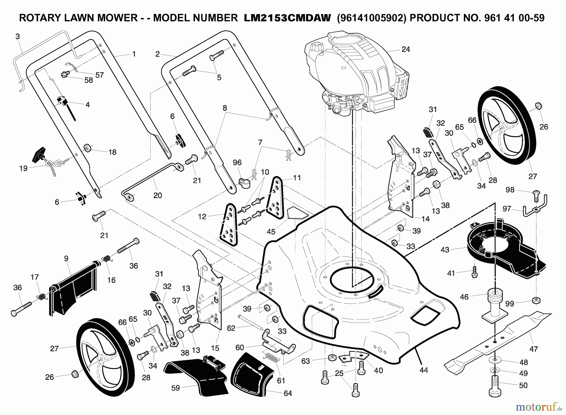 Jonsered Rasenmäher LM2153CMDAW (96141005902) - Jonsered Walk-Behind Mower (2007-07) CHASSIS ENCLOSURES