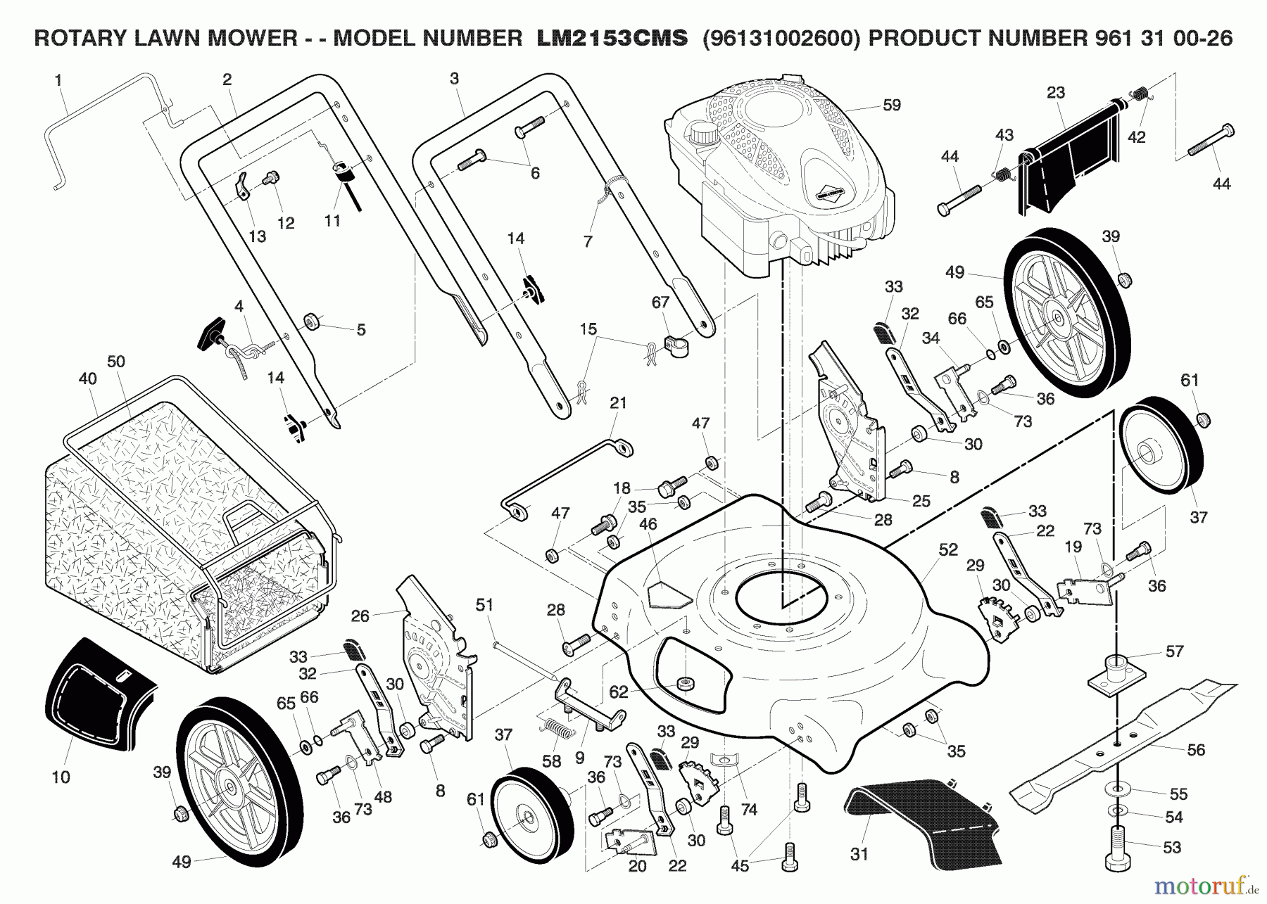 Jonsered Rasenmäher LM2153CMS (96131002600) - Jonsered Walk-Behind Mower (2008-02) PRODUCT COMPLETE
