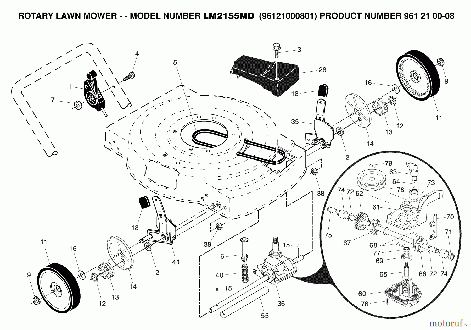  Jonsered Rasenmäher LM2155MD (96121000801) - Jonsered Walk-Behind Mower (2007-03) PRODUCT COMPLETE #1