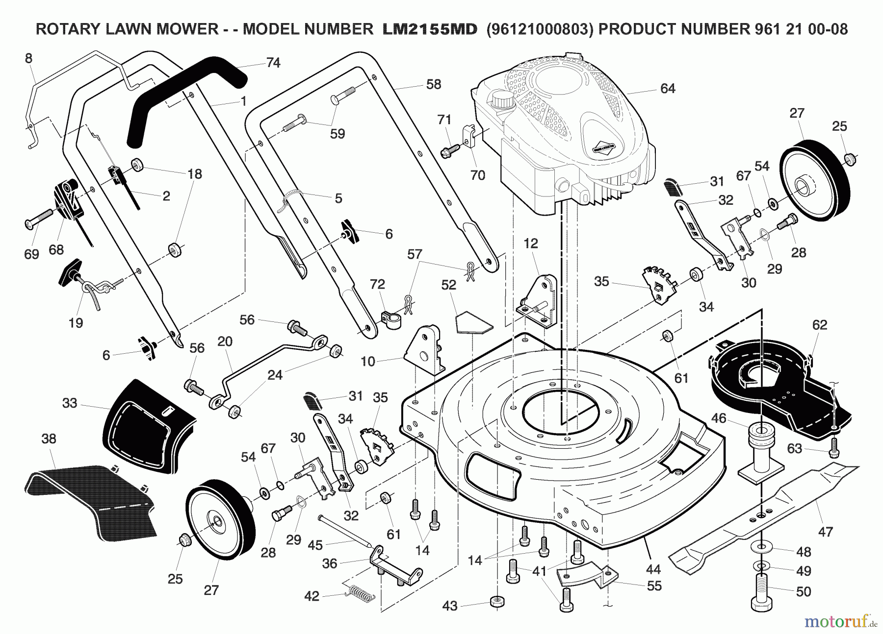 Jonsered Rasenmäher LM2155MD (96121000803) - Jonsered Walk-Behind Mower (2007-06) PRODUCT COMPLETE #1