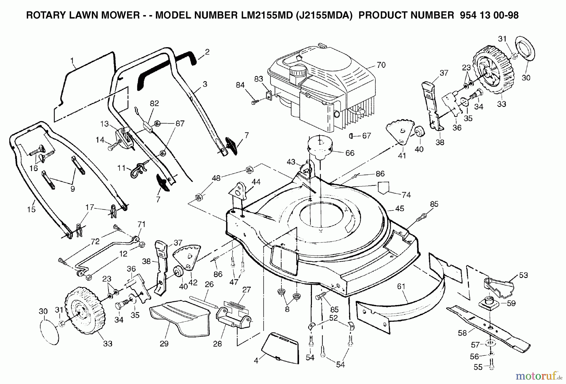 Jonsered Rasenmäher LM2155MD (J2155MDA, 954130098) - Jonsered Walk-Behind Mower (2003-01) PRODUCT COMPLETE #2