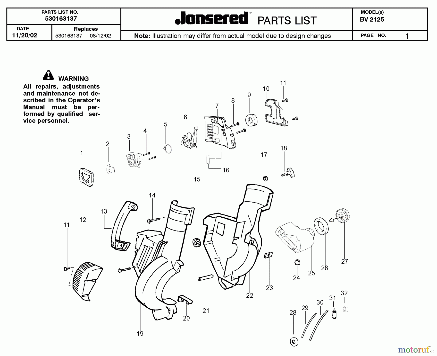 Jonsered Sonstiges BV2125 - Jonsered Blower/Vacuum (2003-01) HOUSING