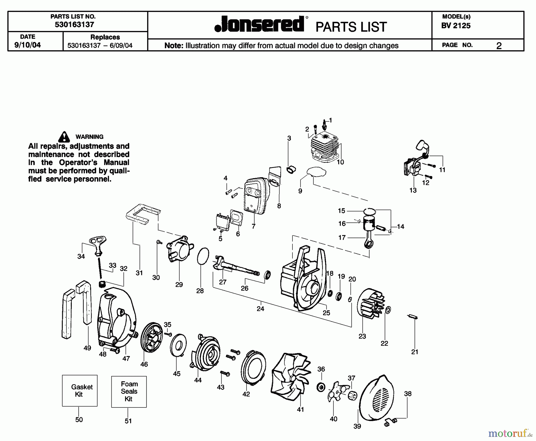 Jonsered Sonstiges BV2125 - Jonsered Blower/Vacuum (2005-02) ENGINE