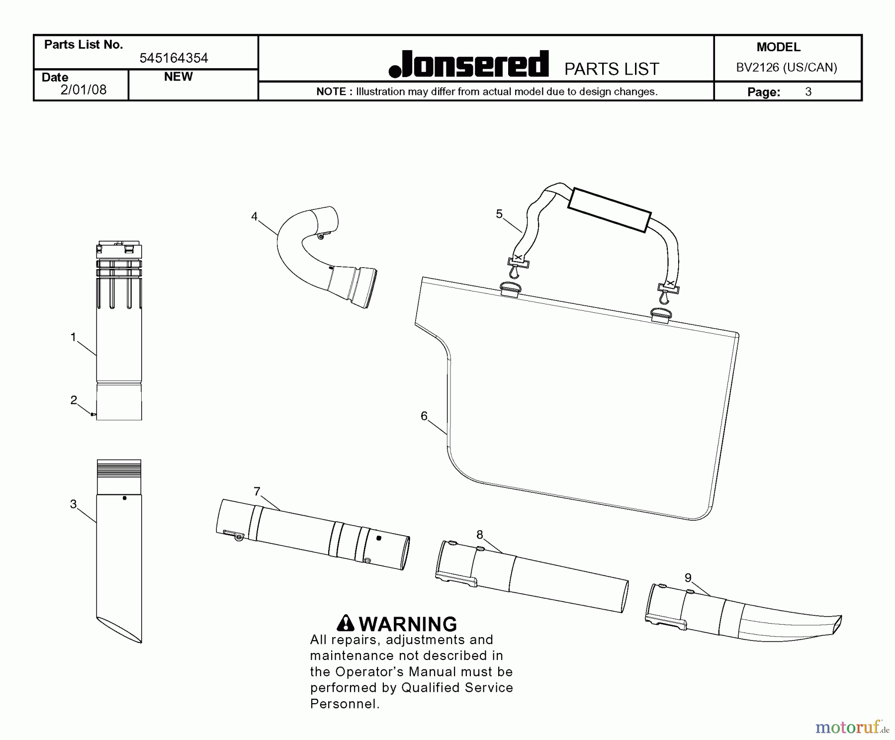  Jonsered Sonstiges BV2126 - Jonsered Blower/Vacuum (2008-03) TUBE
