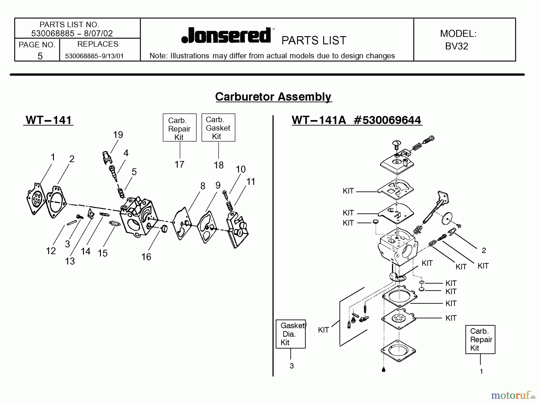 Jonsered Sonstiges BV32 - Jonsered Blower/Vacuum (2002-08) CARBURETOR DETAILS #2