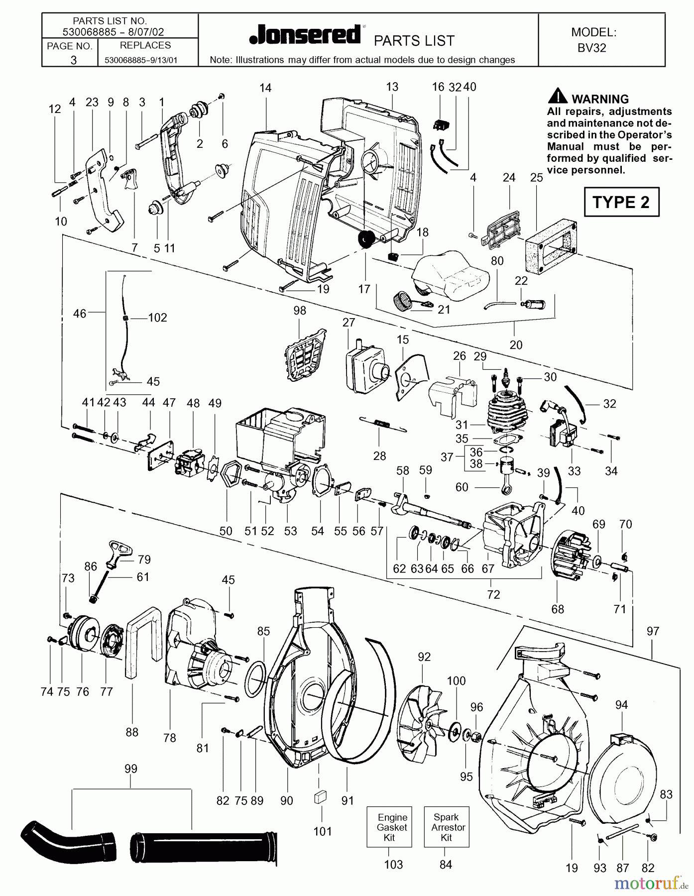 Jonsered Sonstiges BV32 - Jonsered Blower/Vacuum (2002-08) ENGINE #1