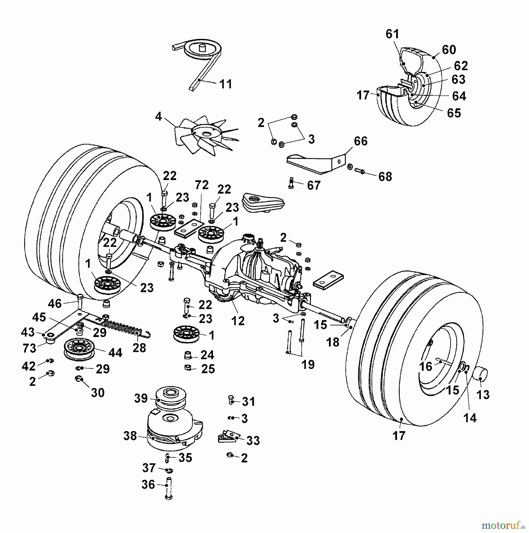  Wolf-Garten Rasentraktoren Trac OHV 7 6205000 Serie C  (2004) Elektromagnetkupplung, Fahrantrieb, Räder hinten