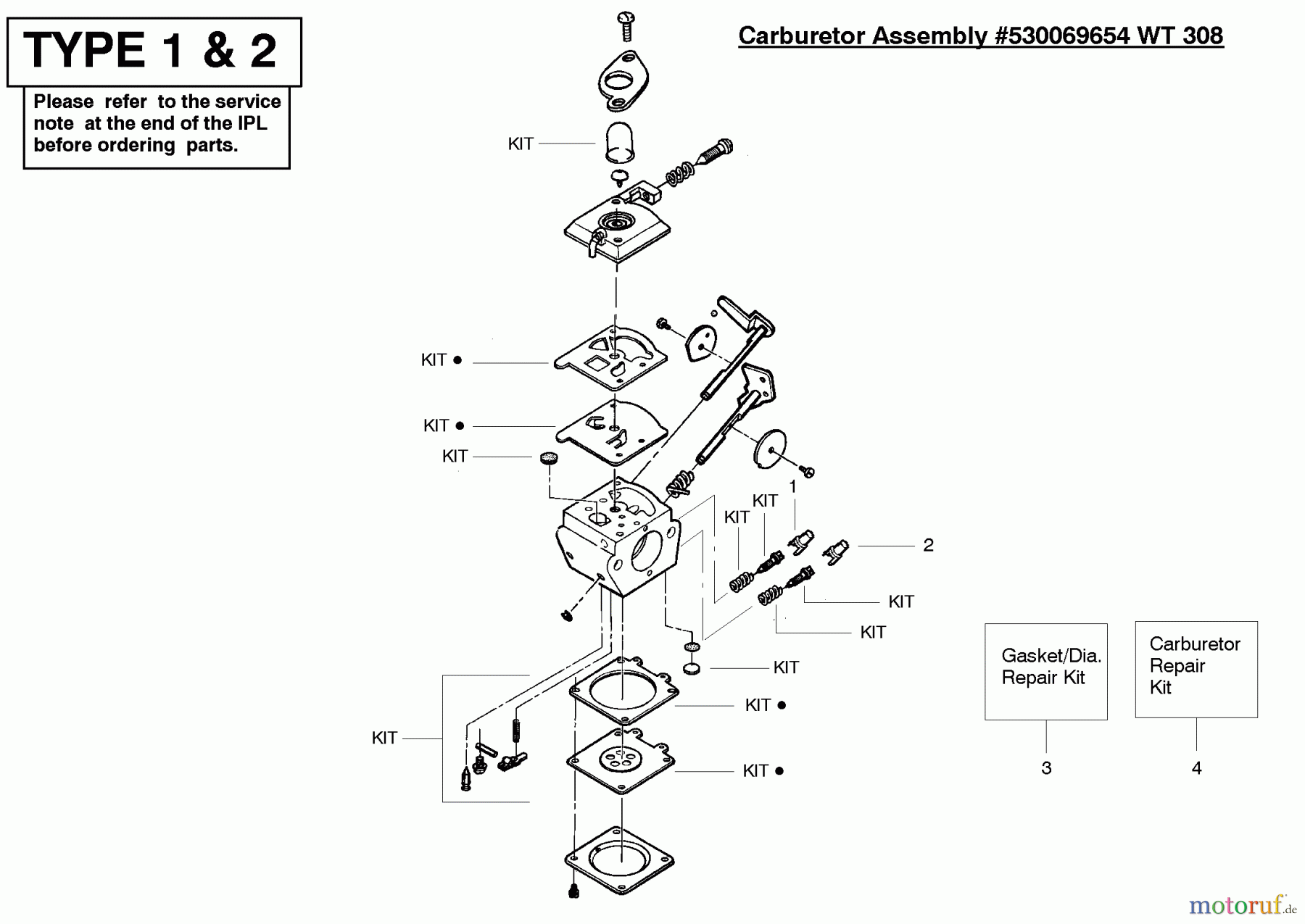 Poulan / Weed Eater Kantenschneider PE550 (Type 2) - Weed Eater Edger Carburetor Type 1-2