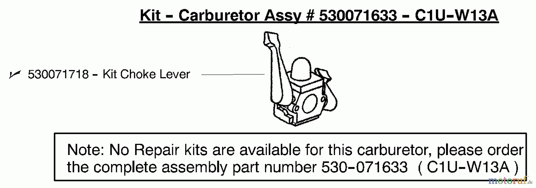 Poulan / Weed Eater Heckenscheren GHT180LE (Type 3) - Weed Eater Hedge Trimmer Carburetor Assembly (C1U-W13A) PN 530071633