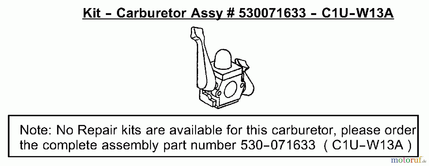 Poulan / Weed Eater Heckenscheren GHT220LE (Type 1) - Weed Eater Hedge Trimmer Carburetor Assembly (C1U-W13A) 530071633