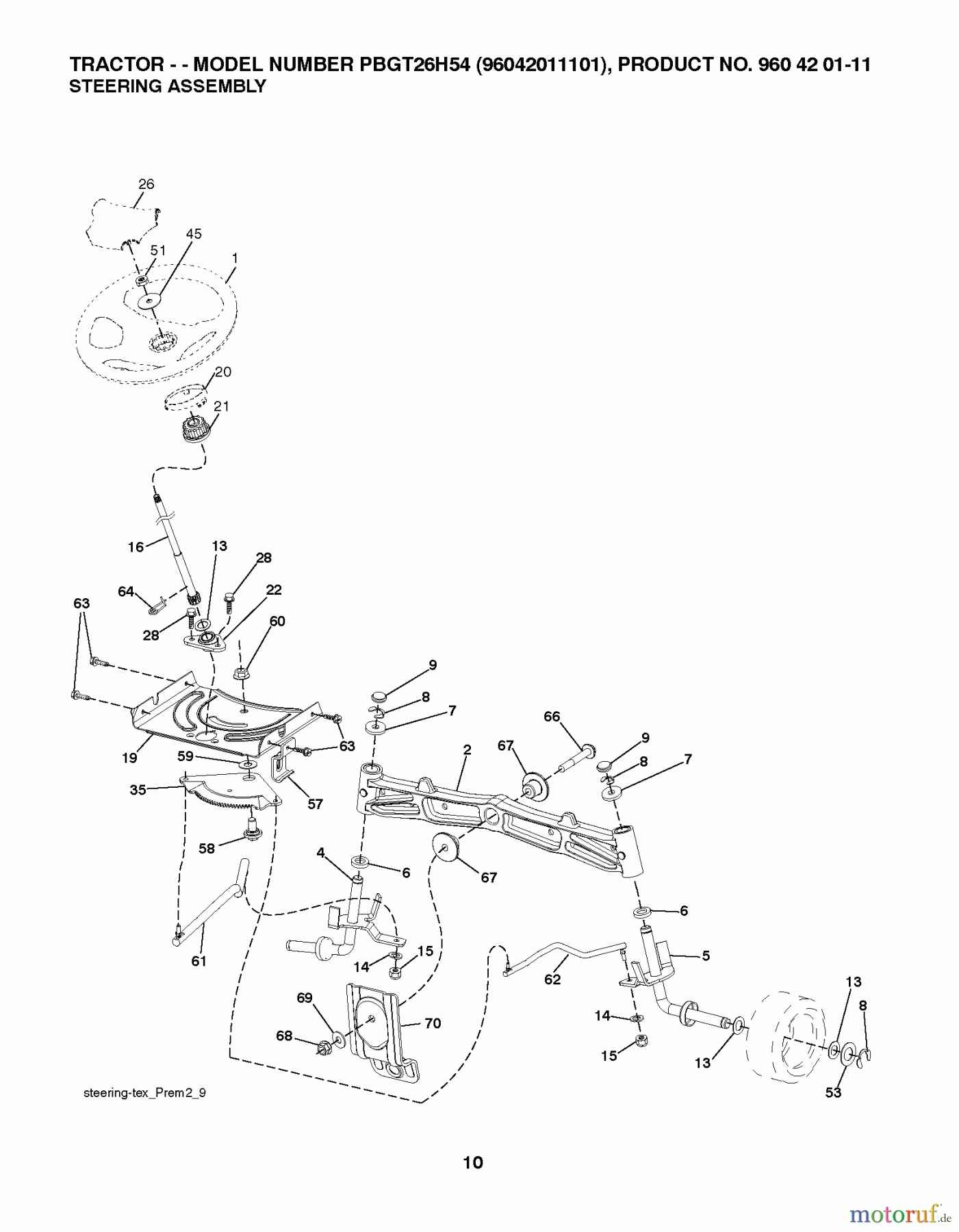 Poulan / Weed Eater Rasen und Gartentraktoren PBGT26H54 (96042012800) - Poulan Pro Lawn Tractor (2011-01) STEERING