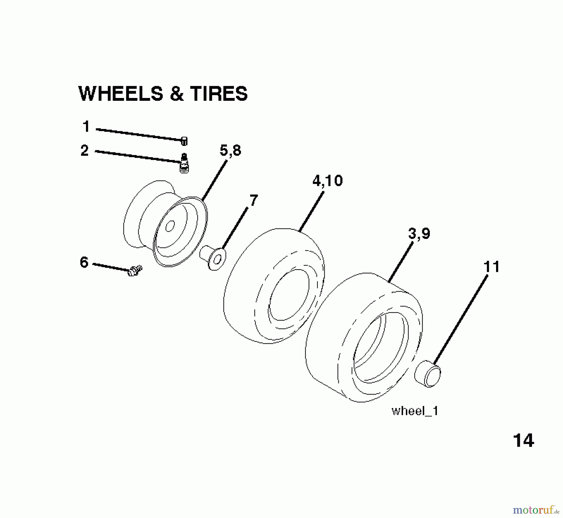  Poulan / Weed Eater Rasen und Gartentraktoren PXT12538 (96016002200) - Poulan XT Lawn Tractor (2010-10) WHEELS TIRES