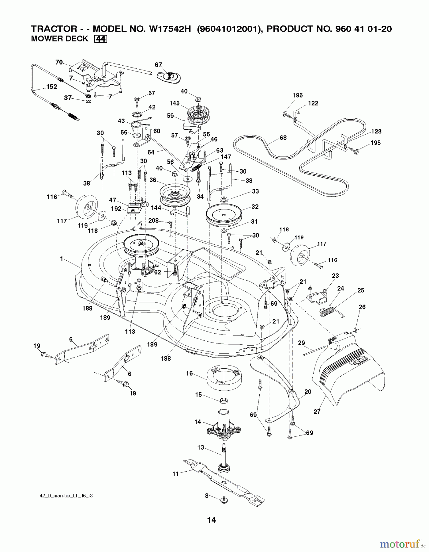 Poulan / Weed Eater Rasen und Gartentraktoren W17542H (96041012001) - Weed Eater Lawn Tractor (2010-01) MOWER DECK / CUTTING DECK