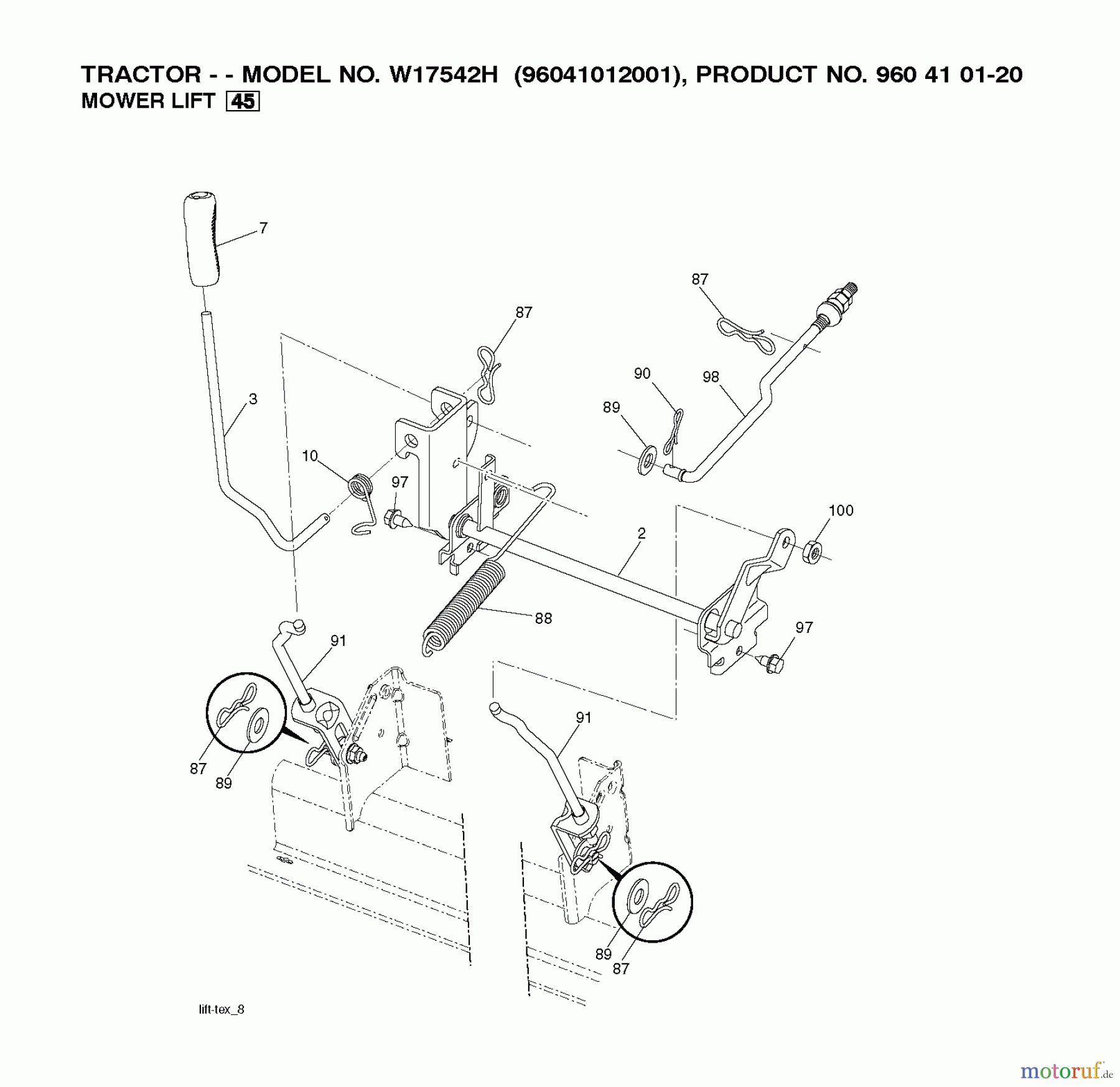 Poulan / Weed Eater Rasen und Gartentraktoren W17542H (96041012001) - Weed Eater Lawn Tractor (2010-01) MOWER LIFT / DECK LIFT