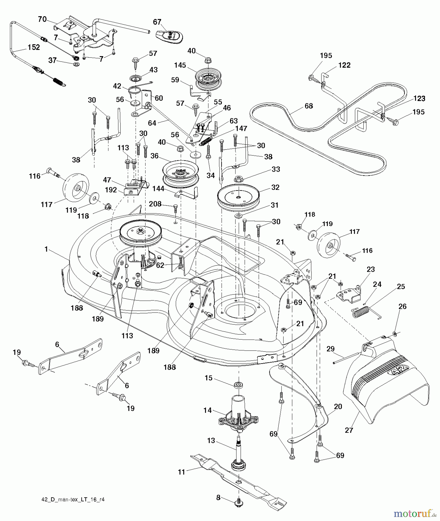  Poulan / Weed Eater Rasen und Gartentraktoren XT195H42LT (96042012101) - Poulan XT Lawn Tractor (2011-04) MOWER DECK / CUTTING DECK
