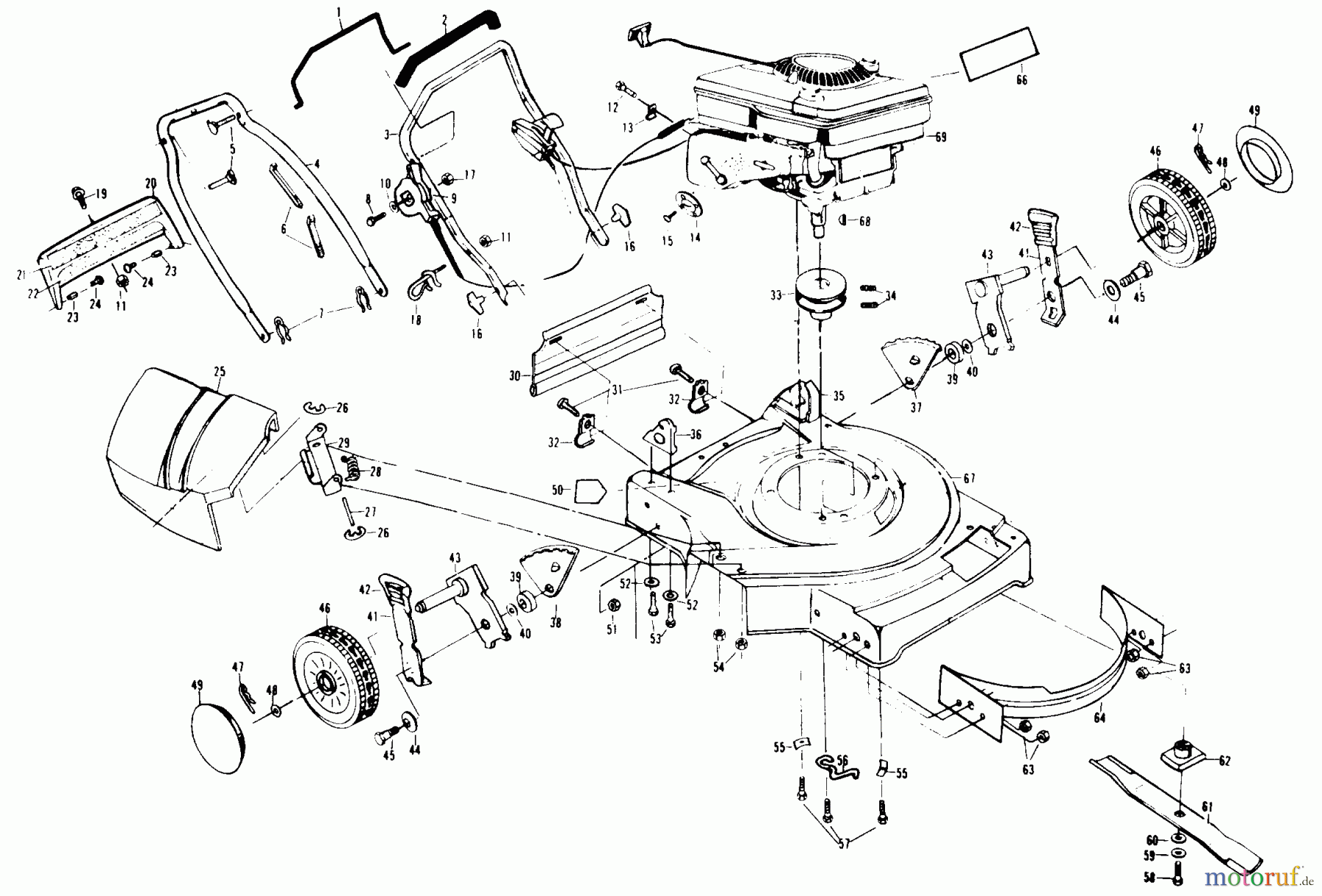  Poulan / Weed Eater Rasenmäher XE750PAR - Poulan Pro Walk-Behind Mower MOWER HOUSING, ENGINE B/S 124702