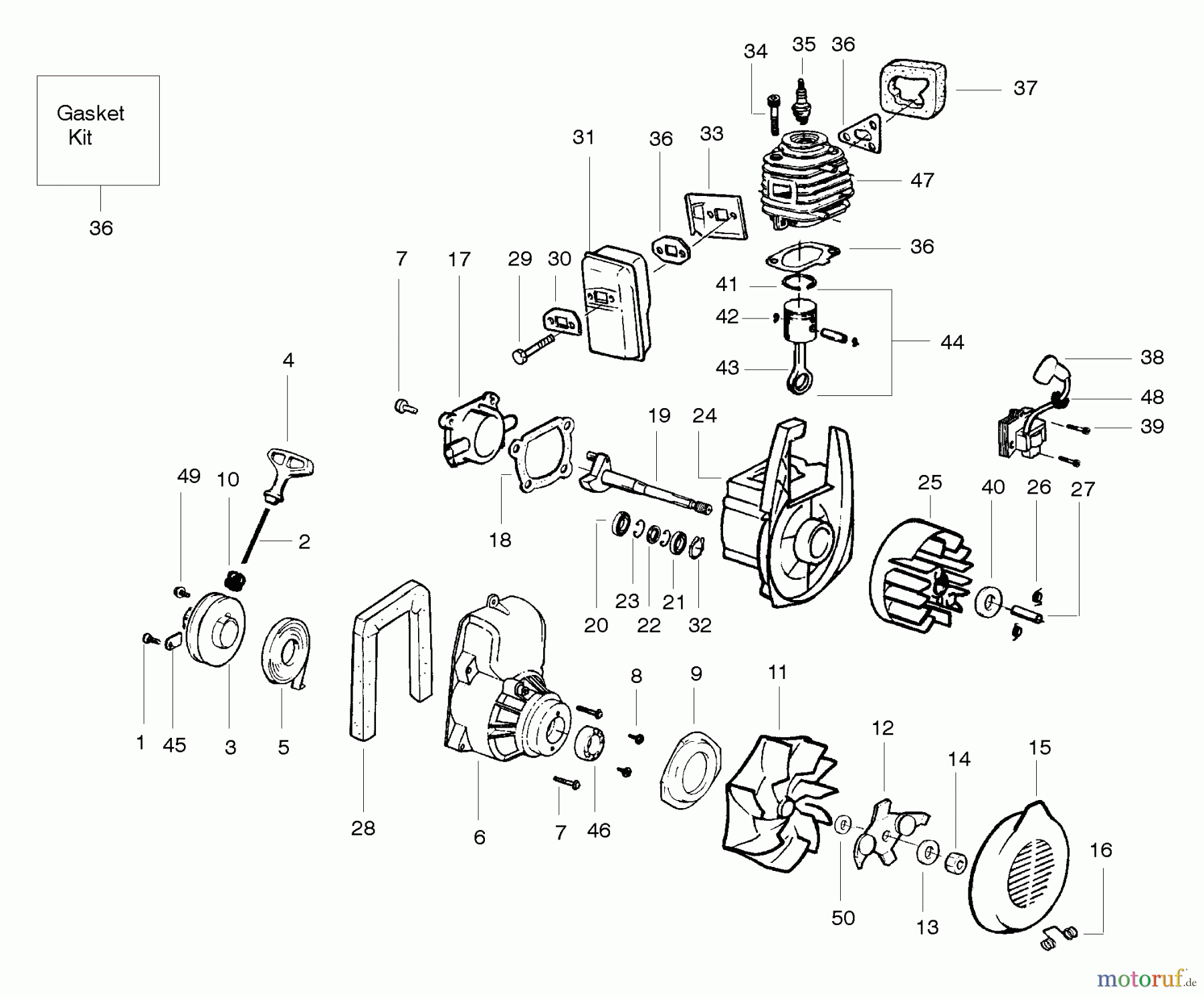 Poulan / Weed Eater Bläser / Sauger / Häcksler / Mulchgeräte BV1850 (Type 1) - Weed Eater Barracuda Blower Engine Assembly Type 1