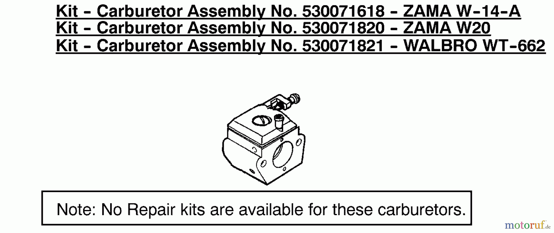 Poulan / Weed Eater Motorsägen 1950 (Type 6) - Poulan Woodshark Chainsaw Kit - Carburetor Assembly 530071618/530071820/530071821