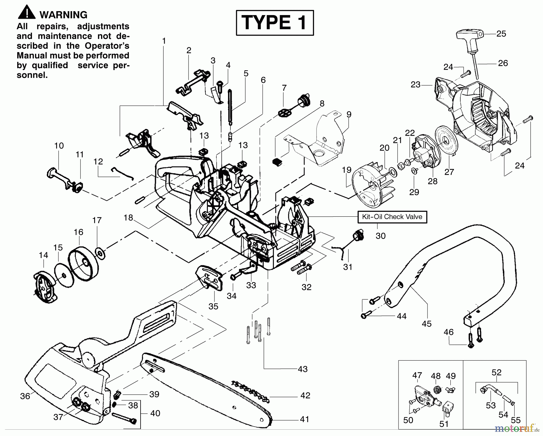 Poulan / Weed Eater Motorsägen 1975LE (Type 1) - Poulan Woodshark Chainsaw Handle & External Assembly Type 1