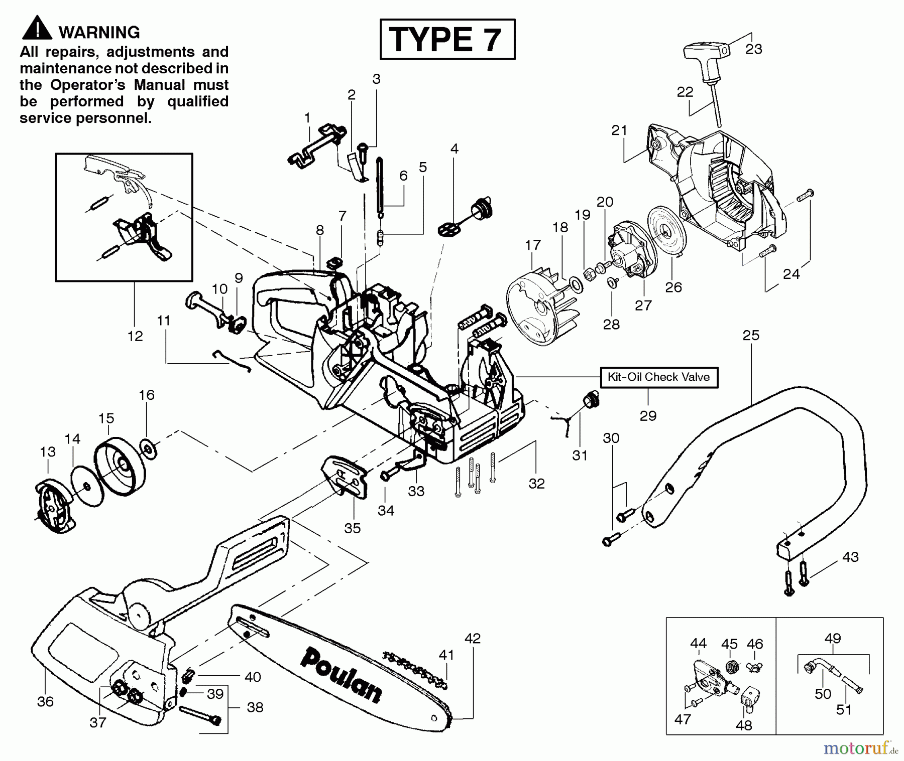 Poulan / Weed Eater Motorsägen 2050WT (Type 7) - Poulan Wildthing Chainsaw Chassis & Handle Assembly Type 7