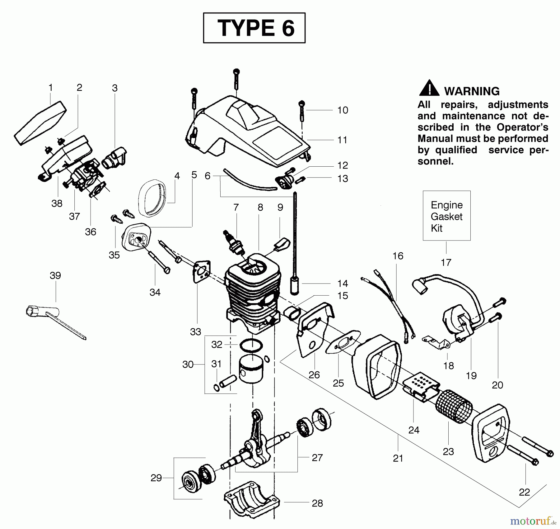 Poulan / Weed Eater Motorsägen 2055 (Type 6) - Poulan Woodsman Chainsaw Engine Assembly Type 6