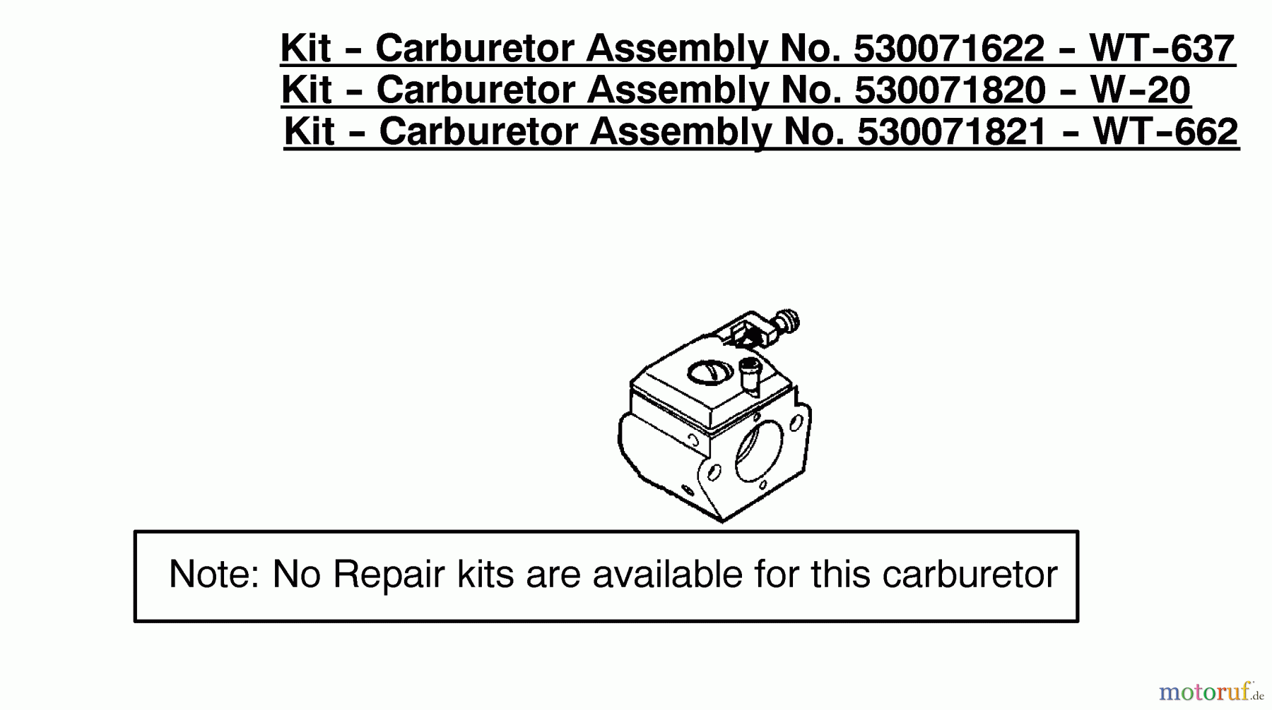 Poulan / Weed Eater Motorsägen 2055LE (Type 1) - Poulan Woodsman Chainsaw Kit-Carburetor Assembly 530071622/530071820/530071821