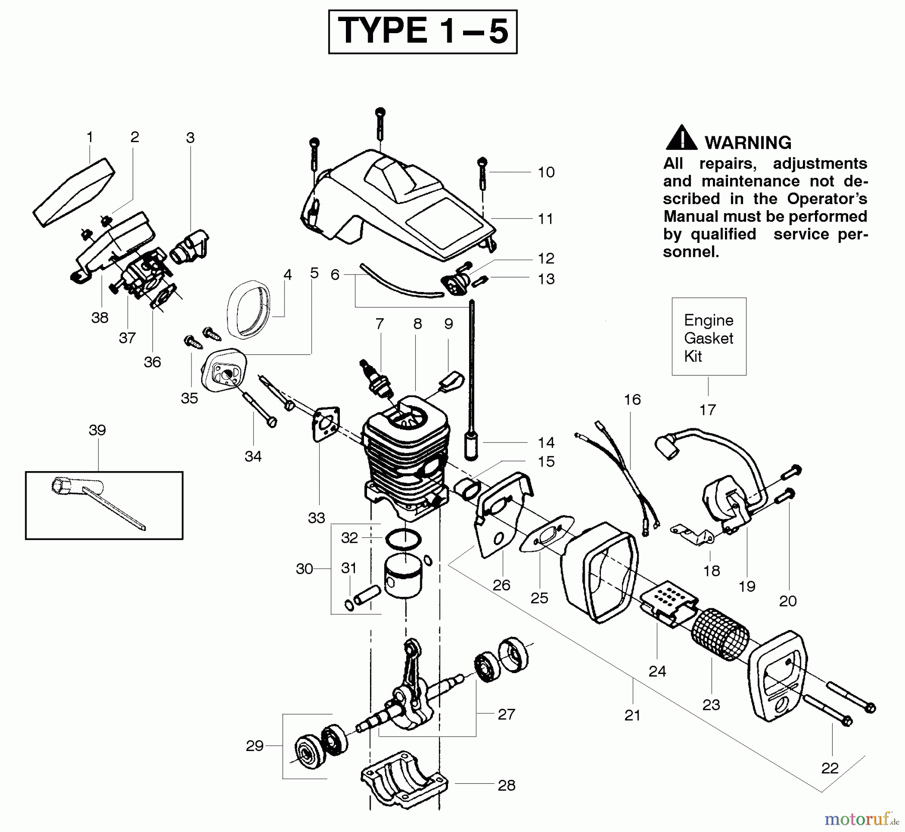 Poulan / Weed Eater Motorsägen 2150 PR - Poulan Chainsaw Engine Type 1-5