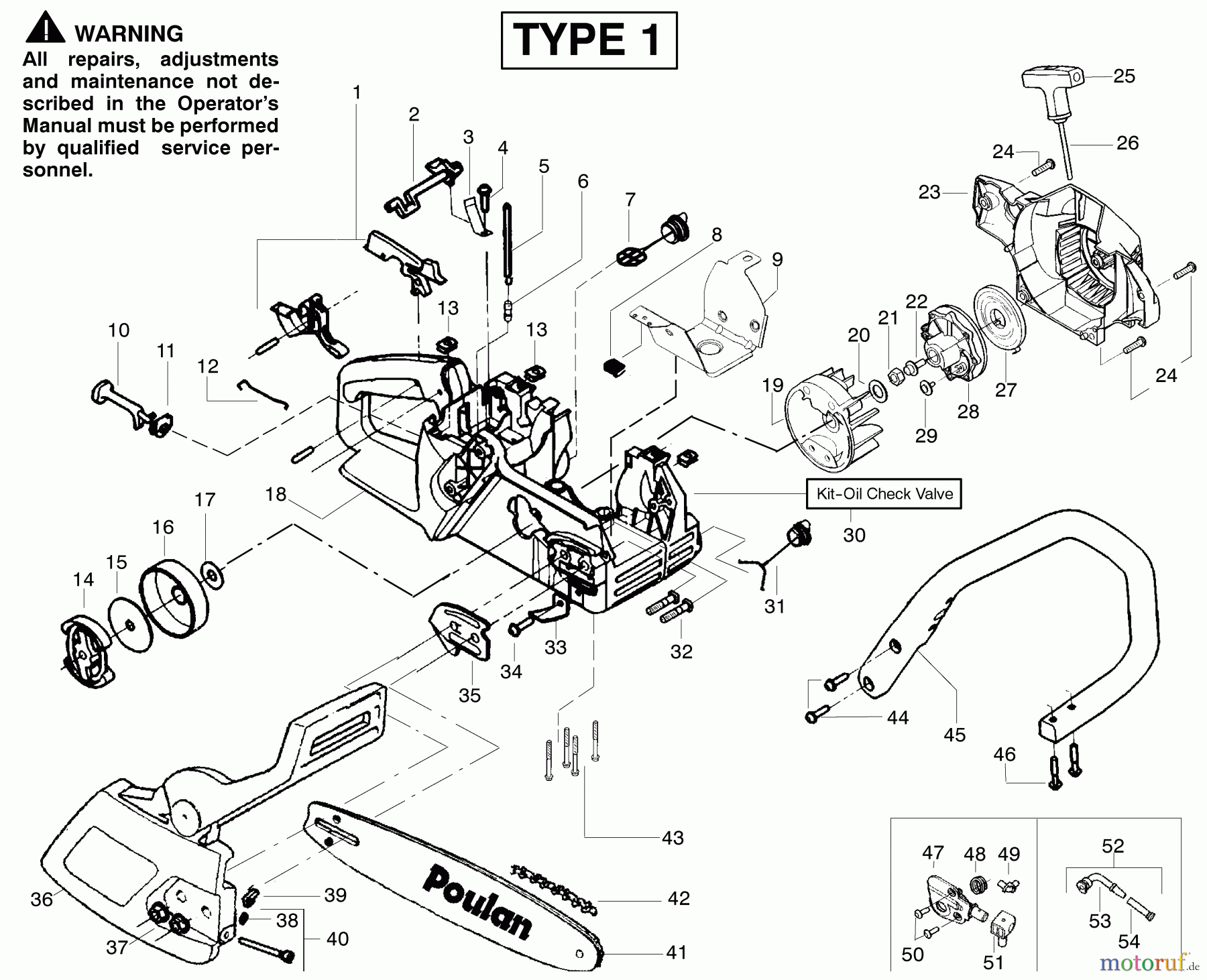 Poulan / Weed Eater Motorsägen 2150LE (Type 1) - Poulan Predator Chainsaw Handle, Chassis & Bar Assembly Type 1