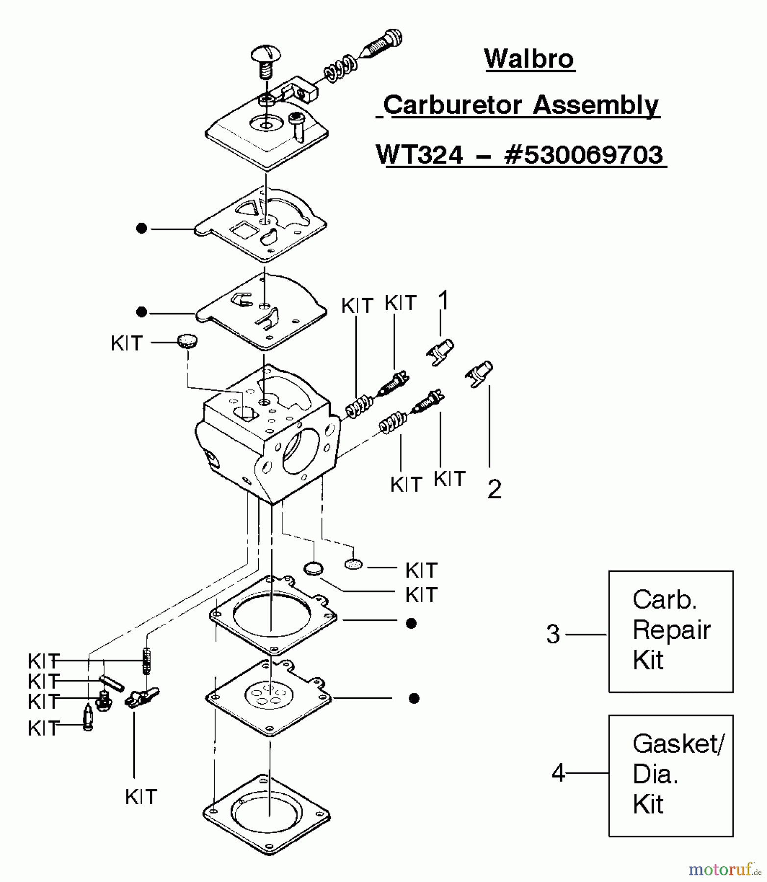 Poulan / Weed Eater Motorsägen 2155 (Type 2) - Poulan Plus Chainsaw Carburetor Assembly (Walbro WT324) P/N 530069703