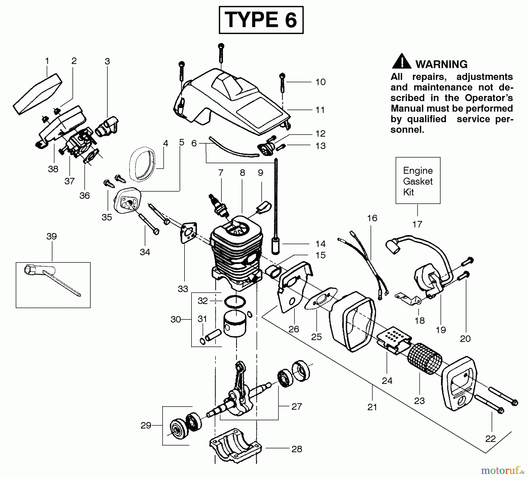  Poulan / Weed Eater Motorsägen 2175 (Type 6) - Poulan Wildthing Chainsaw Engine Assembly Type 6
