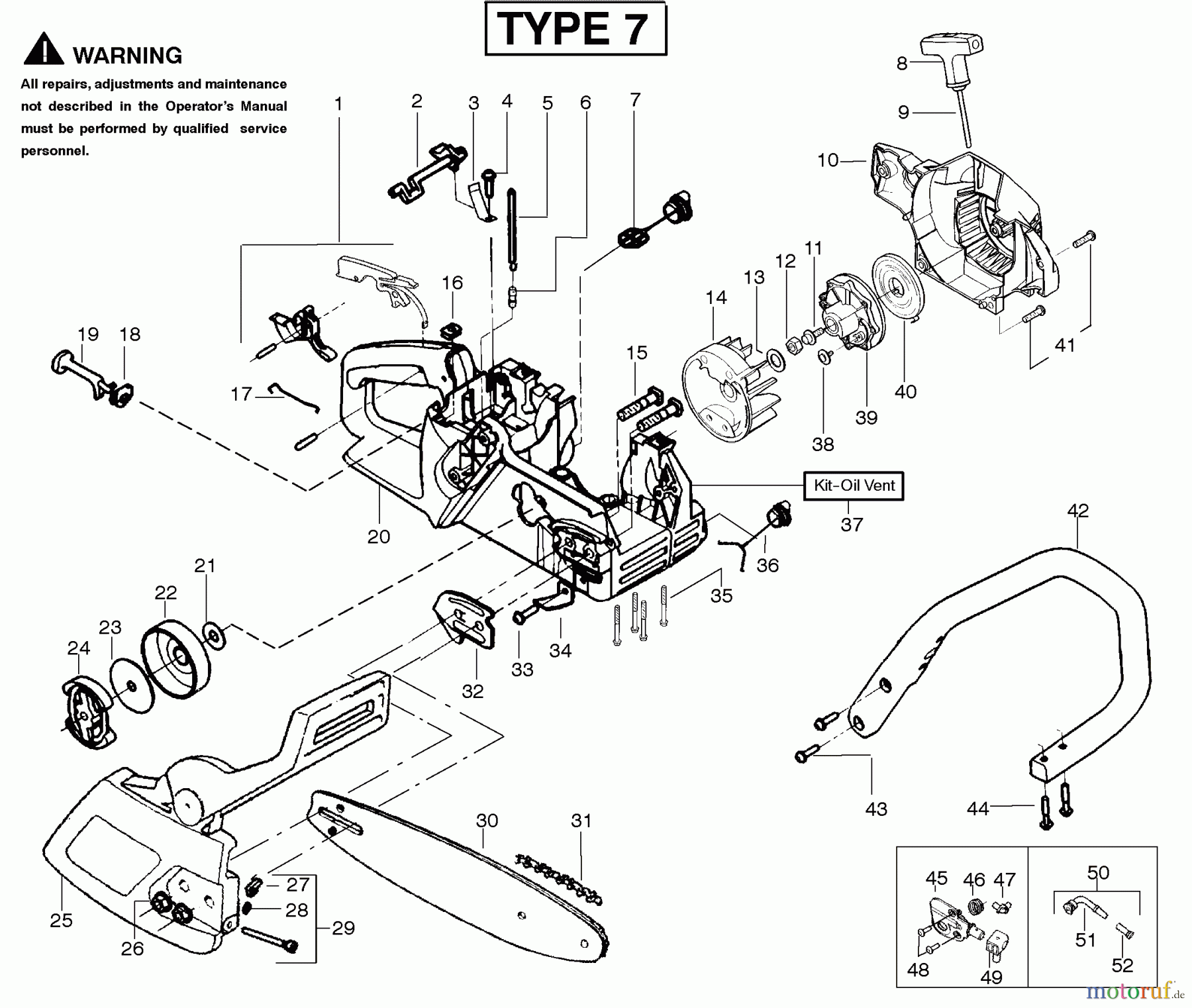  Poulan / Weed Eater Motorsägen 2050 (Type 7) - Poulan Pioneer Chainsaw Handle, Chassis & Bar Assembly Type 7