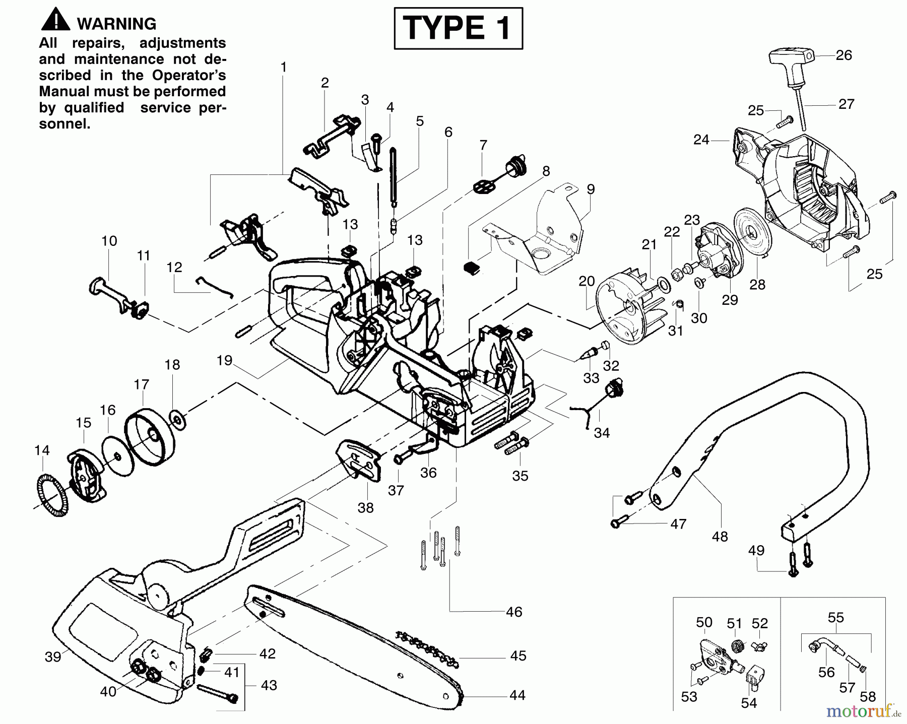  Poulan / Weed Eater Motorsägen 2375LE (Type 1) - Poulan Wildthing Chainsaw Handle, Chassis & Bar Assembly Type 1