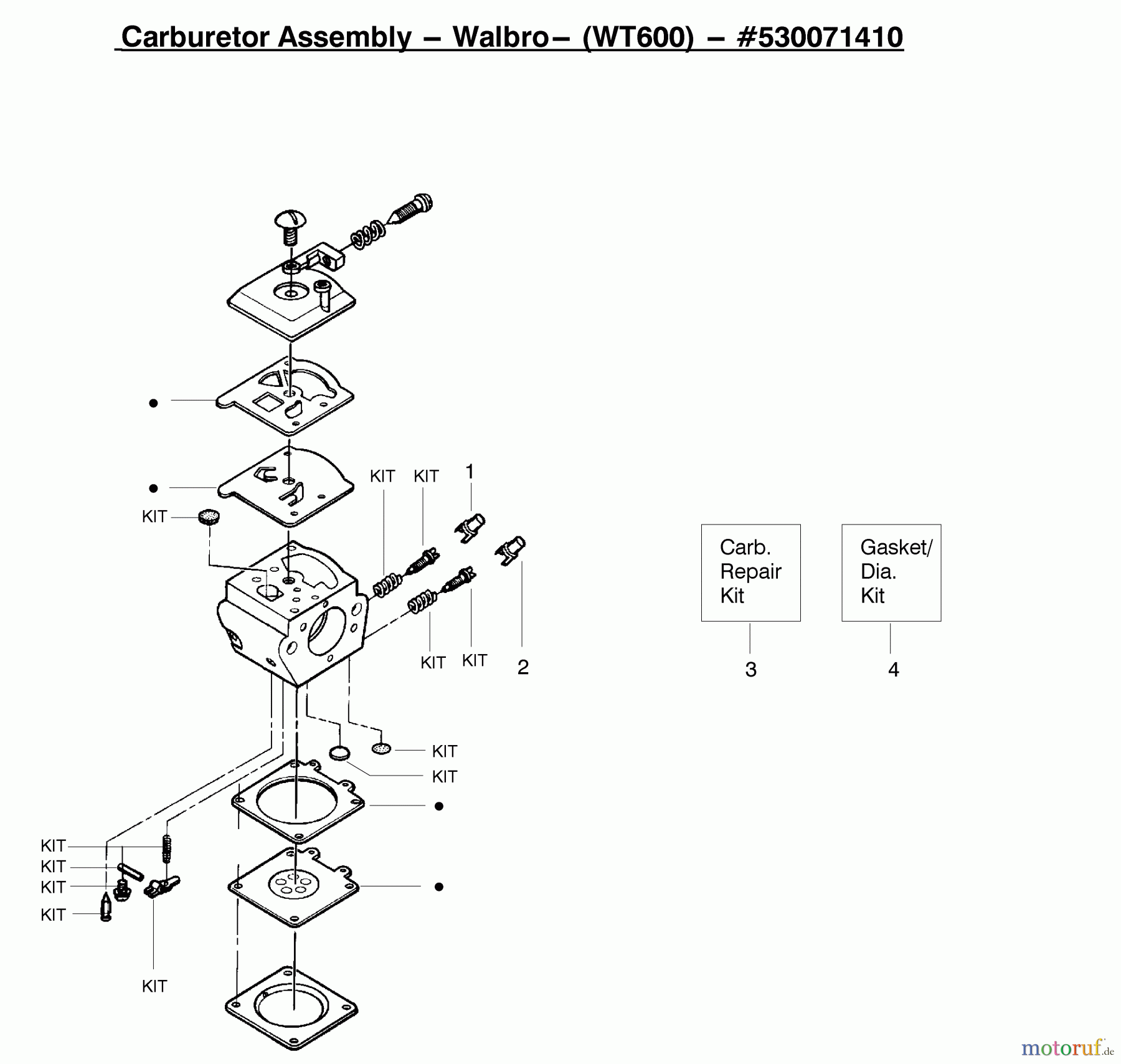 Poulan / Weed Eater Motorsägen 2375LE (Type 2) - Poulan Wildthing Chainsaw Kit - Carburetor Assembly (Walbro) (WT600) 530071410