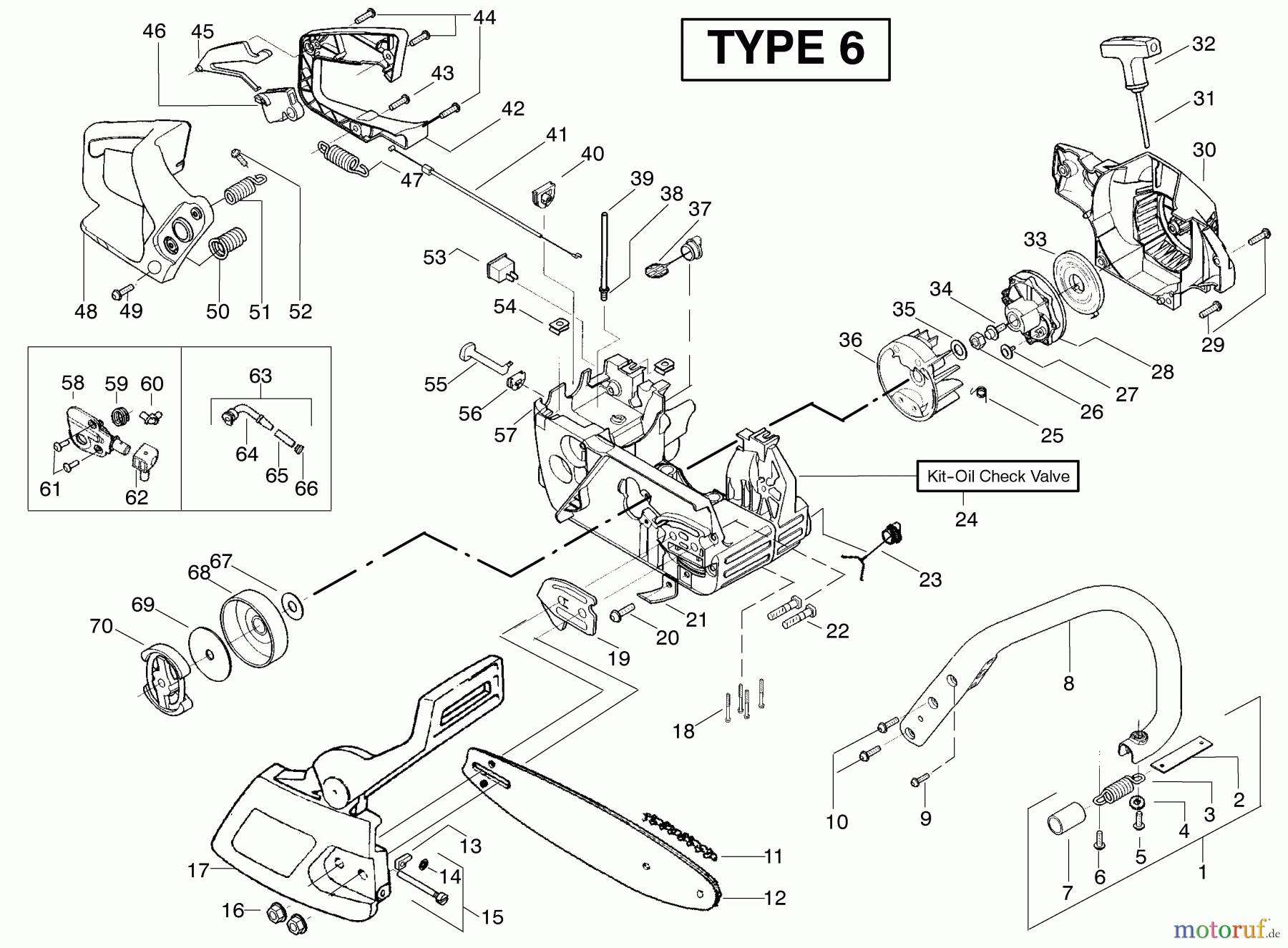 Poulan / Weed Eater Motorsägen 2550 (Type 6) - Poulan Woodmaster Chainsaw Handle, Chassis & Bar Assembly Type 6
