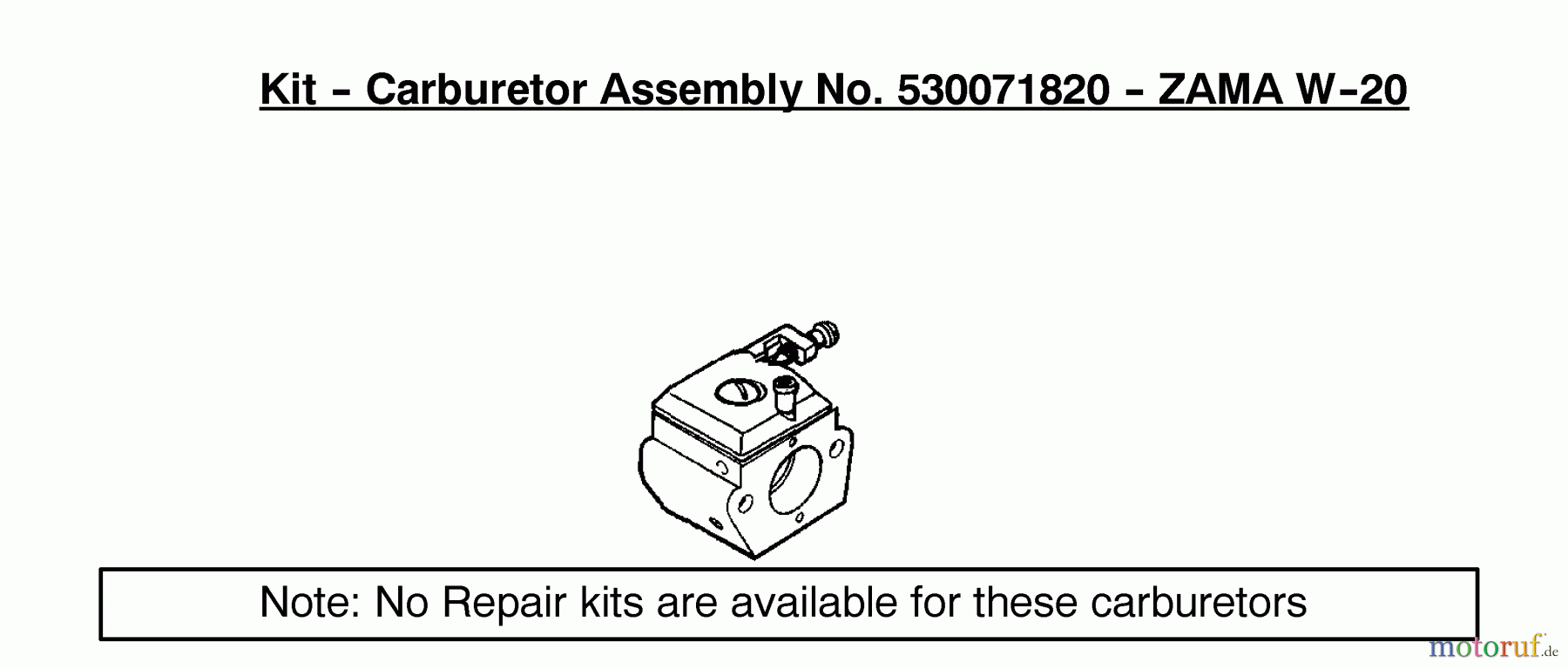 Poulan / Weed Eater Motorsägen 2550LE (Type 2) - Poulan Woodmaster Chainsaw Carburetor Assembly Kit (ZAMA W-20) 530071820