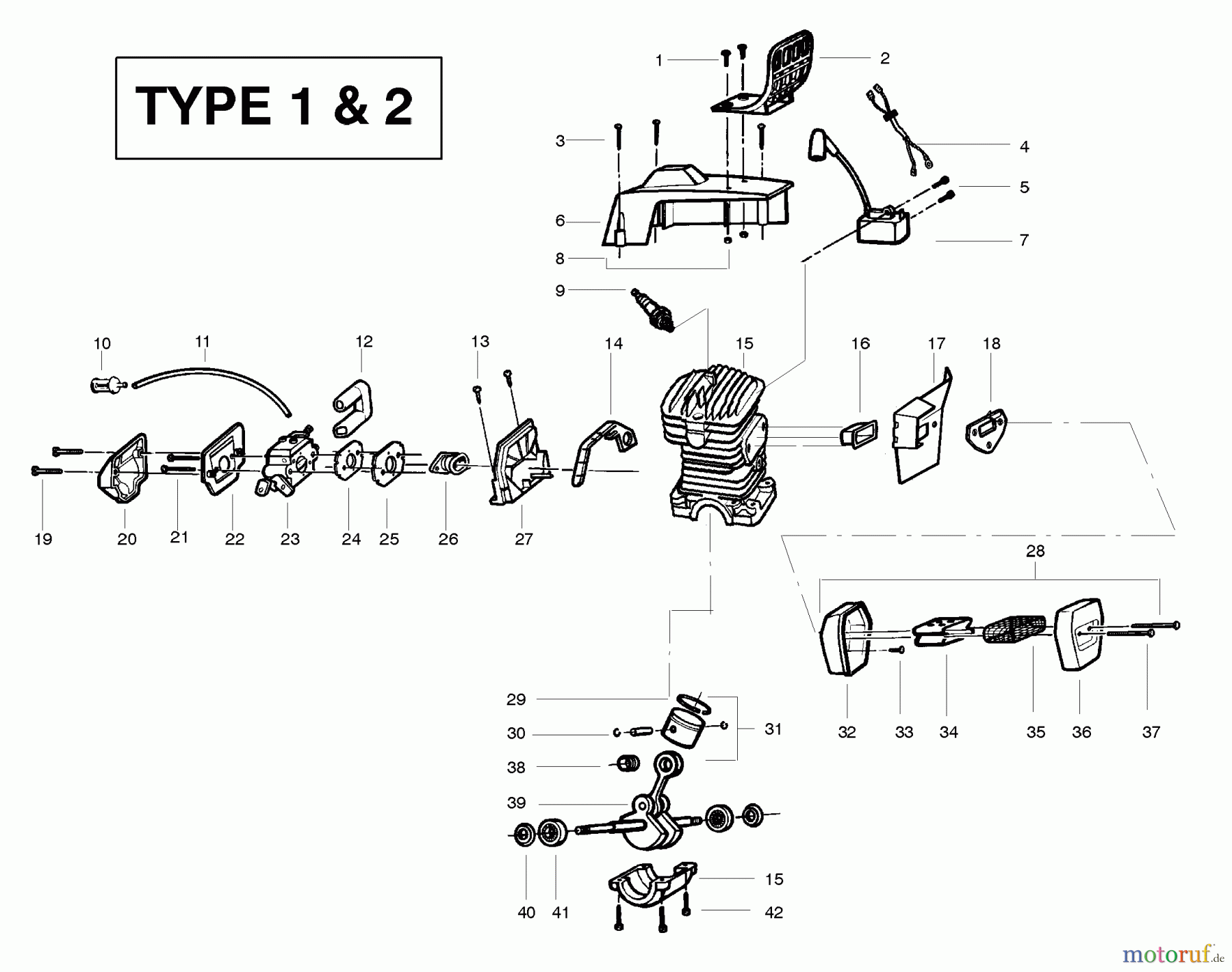 Poulan / Weed Eater Motorsägen 2775 (Type 2) - Poulan Chainsaw Engine Assembly Type 1 & 2