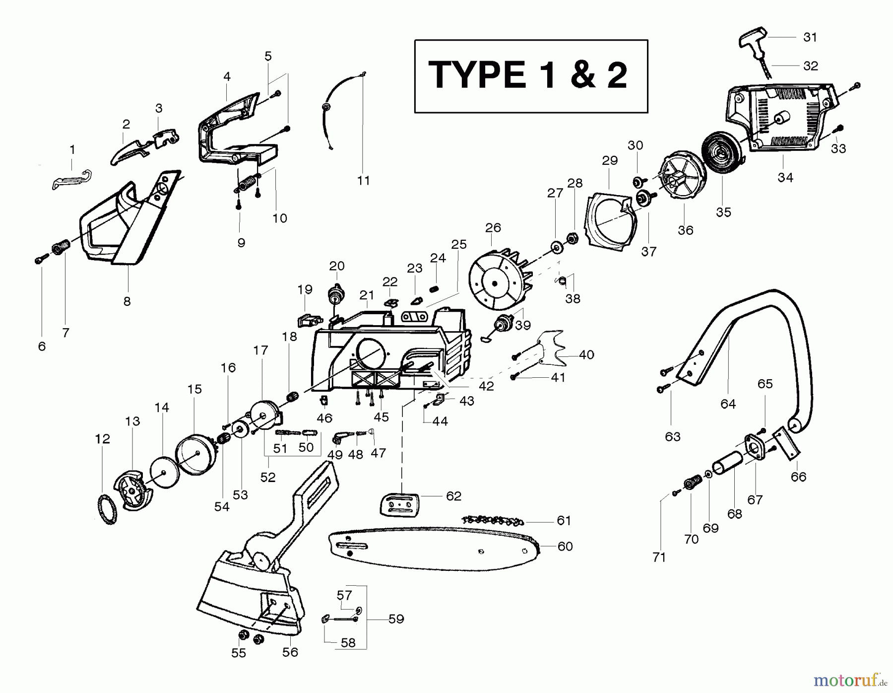 Poulan / Weed Eater Motorsägen 2775 (Type 2) - Poulan Chainsaw Handle, Chassis & Bar Assembly Type 1 & 2