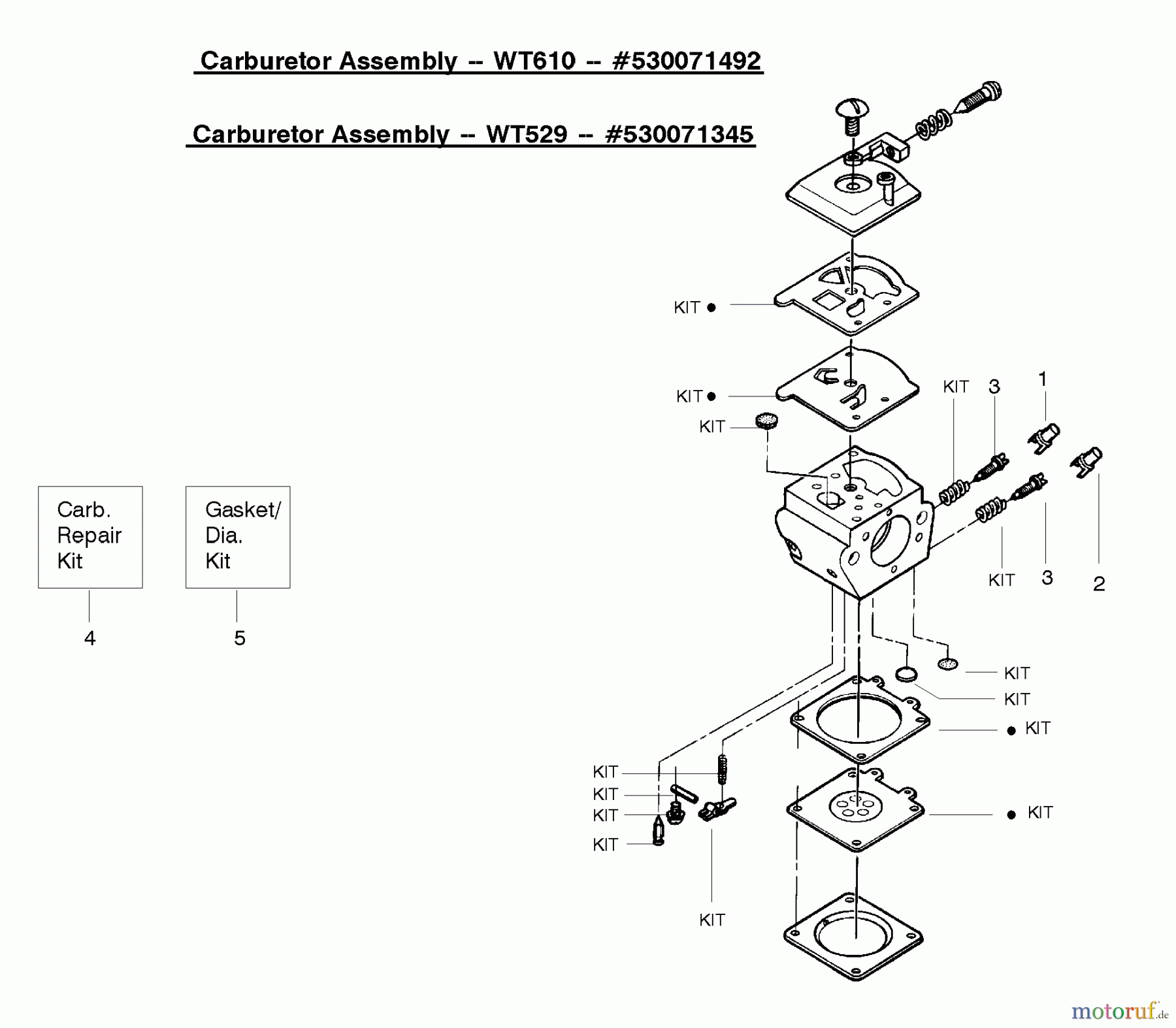 Poulan / Weed Eater Motorsägen 2775 (Type 2) - Poulan Chainsaw Carburetor Assembly - (WT610) 530071492 - (WT529) 530071345