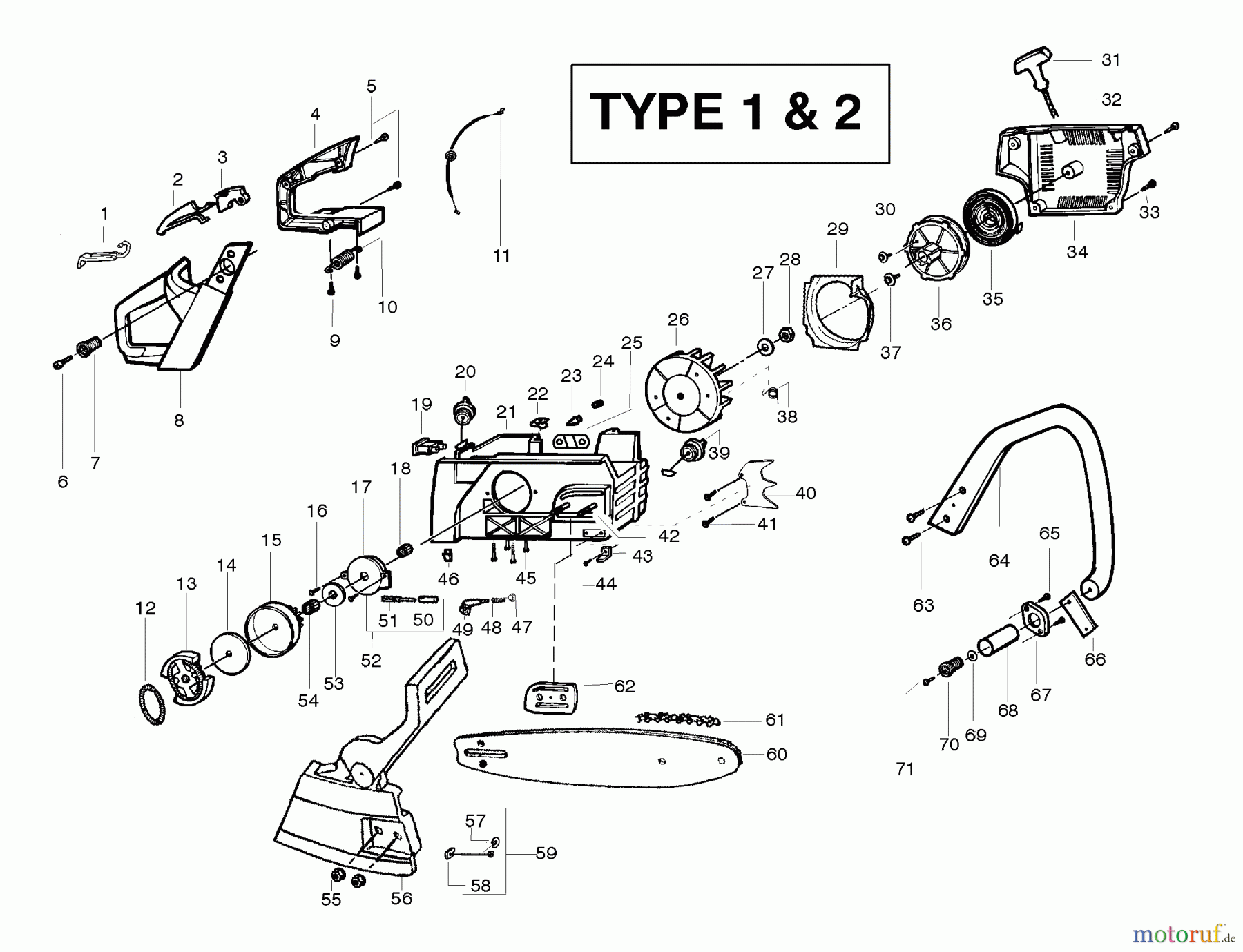  Poulan / Weed Eater Motorsägen 2900 (Type 2) - Poulan Chainsaw Handle, Chassis & Bar Assembly - Type 1 & 2