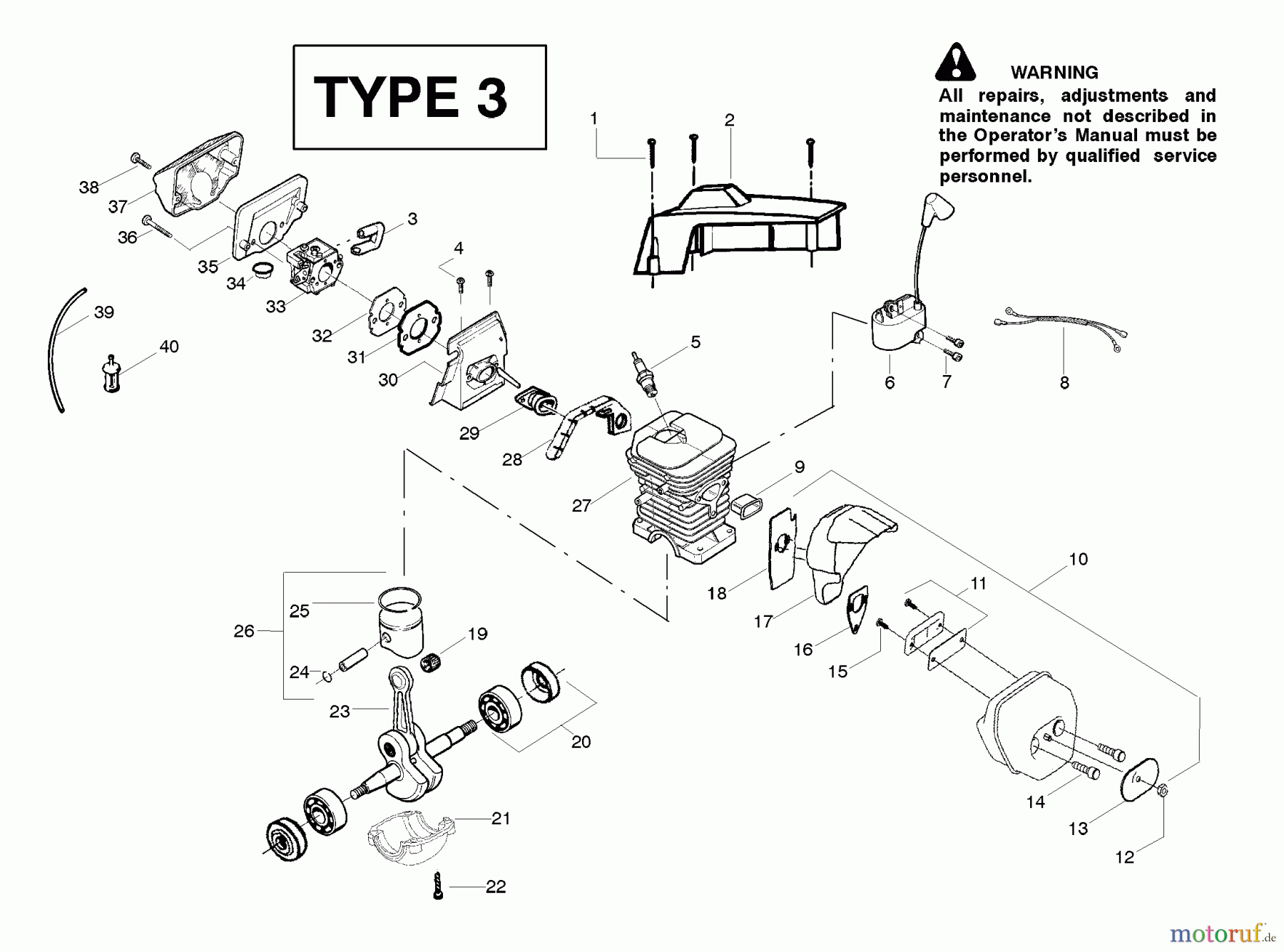  Poulan / Weed Eater Motorsägen 2900 (Type 3) - Poulan Chainsaw Engine Assembly - Type 3