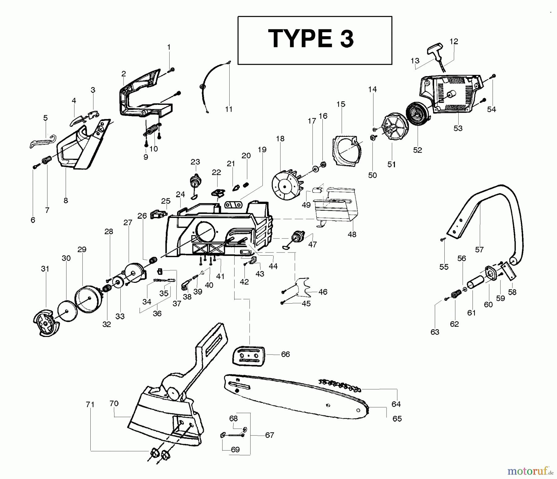 Poulan / Weed Eater Motorsägen 2900 (Type 3) - Poulan Chainsaw Handle, Chassis & Bar Assembly - Type 3