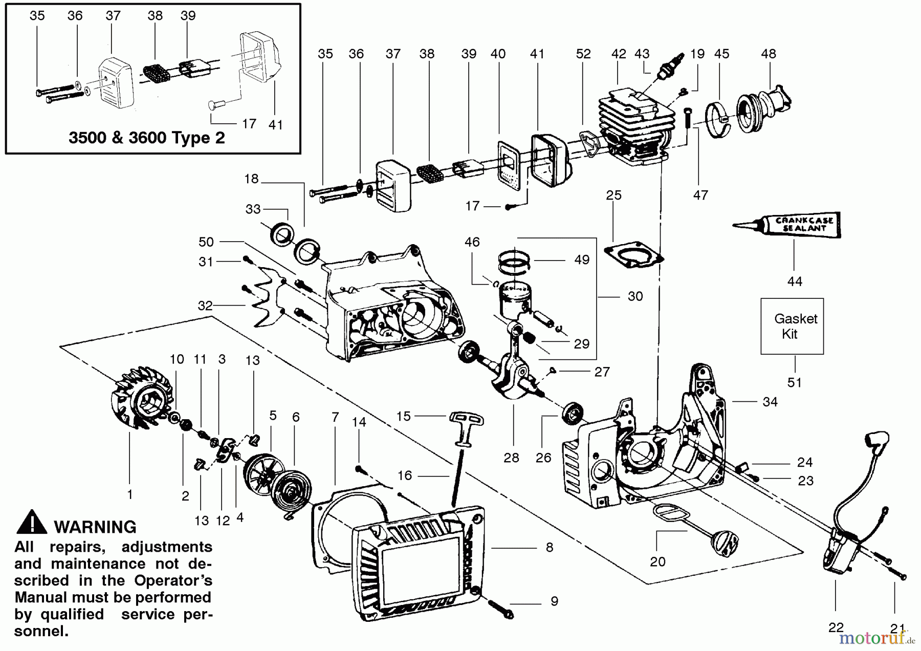 Poulan / Weed Eater Motorsägen 3600 - Poulan Chainsaw INTERNAL POWER UNIT