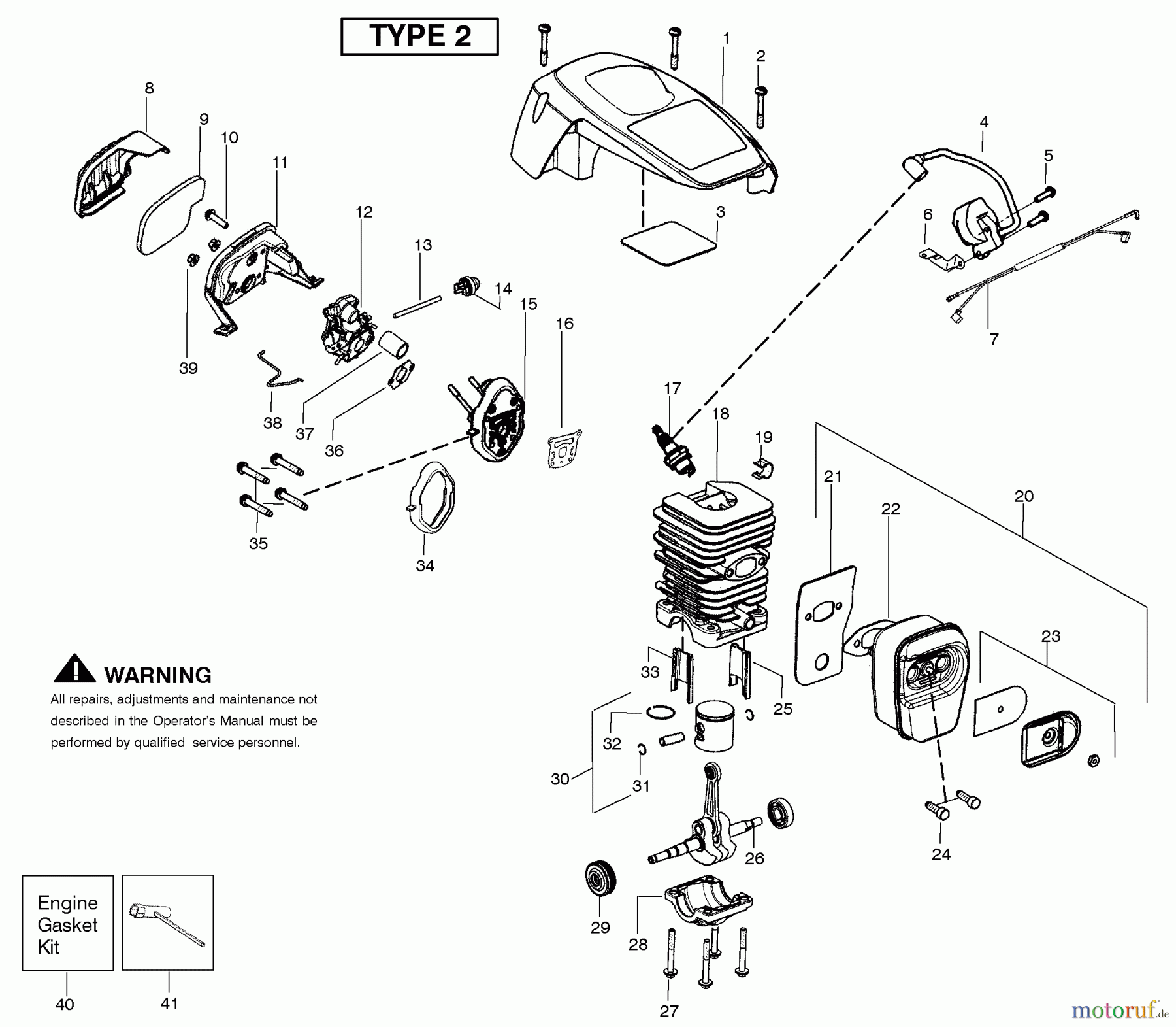 Poulan / Weed Eater Motorsägen P3314 (Type 2) - Poulan Chainsaw Engine Assembly Type 2