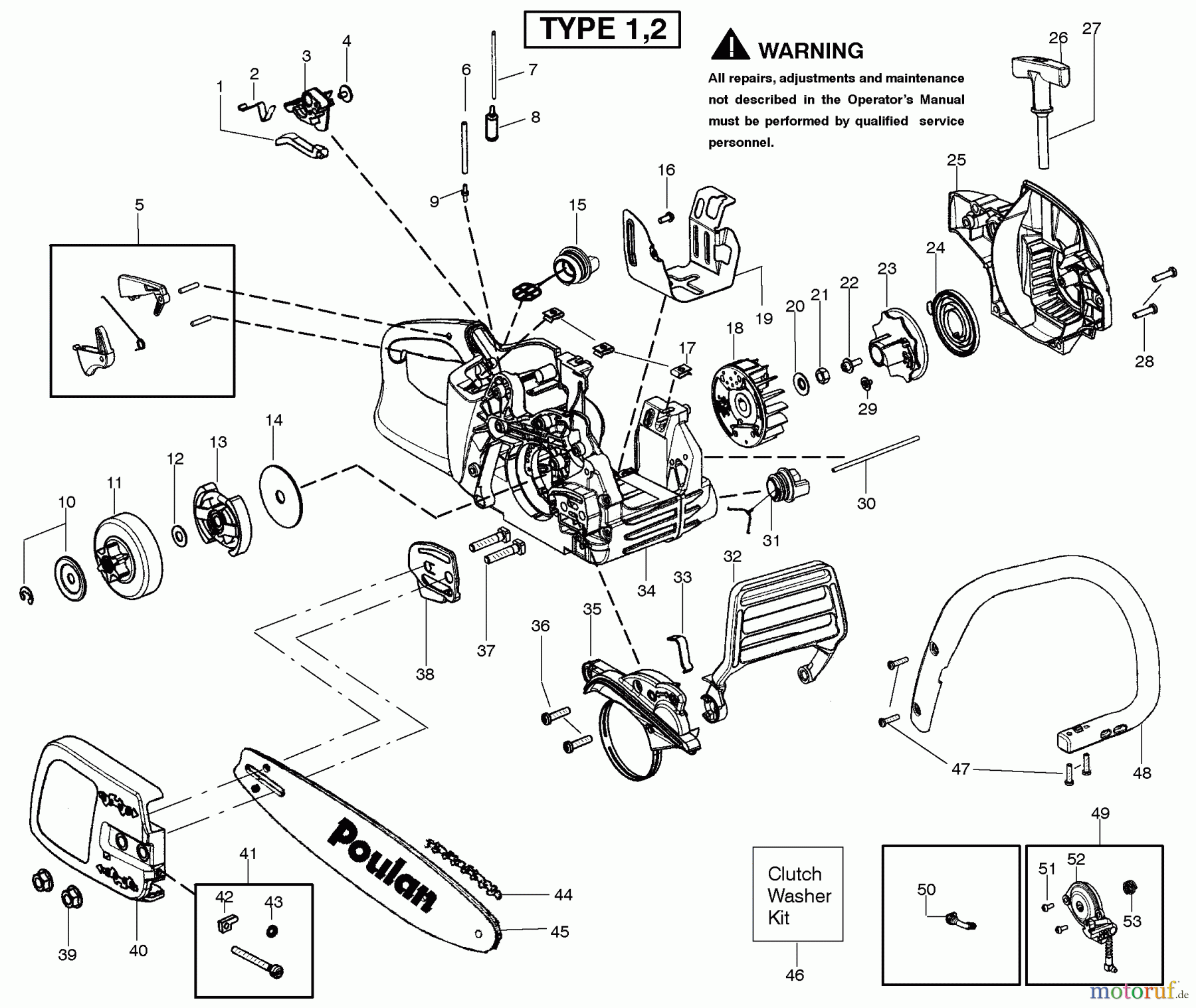 Poulan / Weed Eater Motorsägen P3314WS (Type 2) - Poulan Chainsaw Handle, Chassis & Bar Assembly Type 1,2