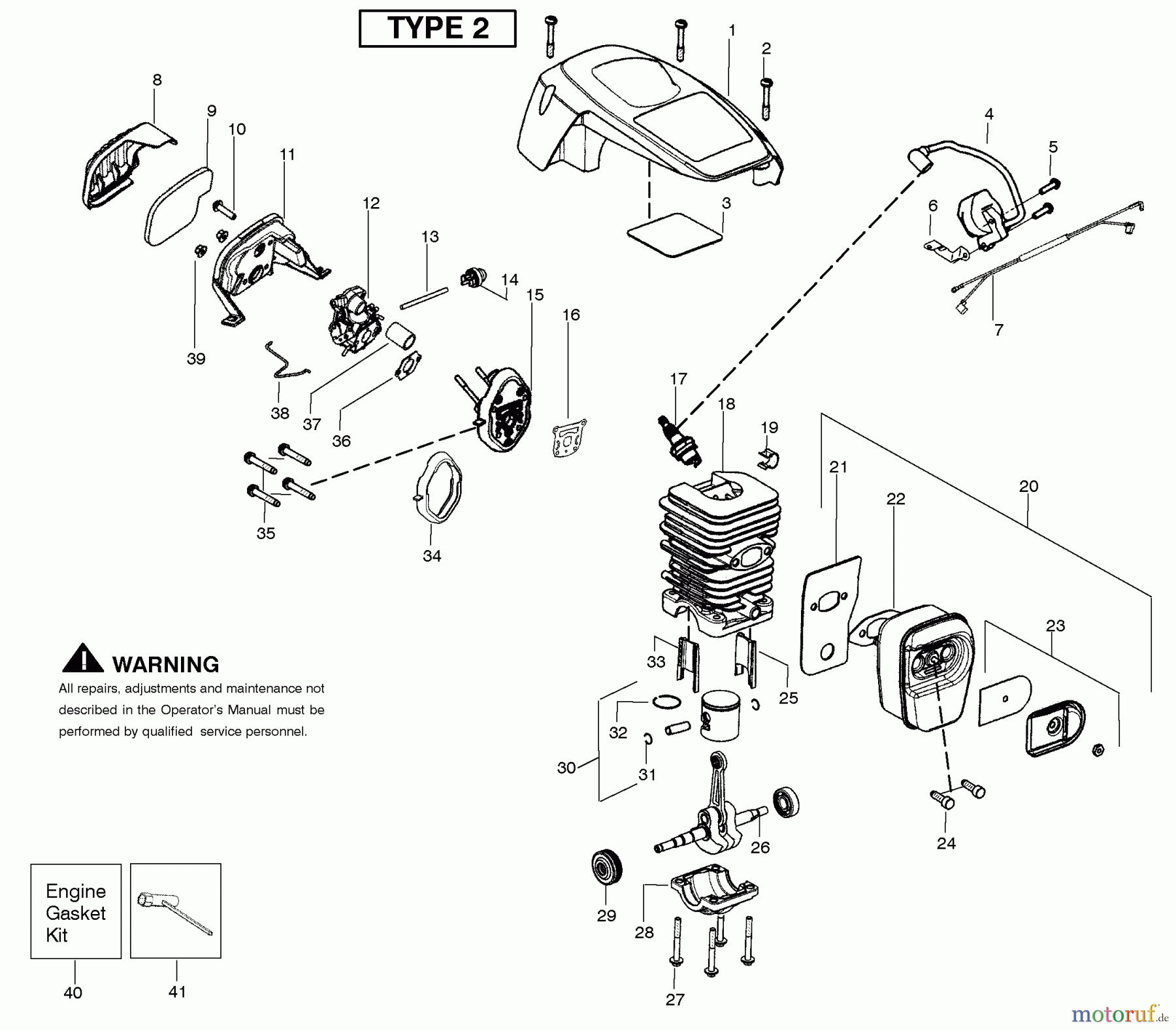 Poulan / Weed Eater Motorsägen P3416 (Type 2) - Poulan Chainsaw Engine Assembly Type 2