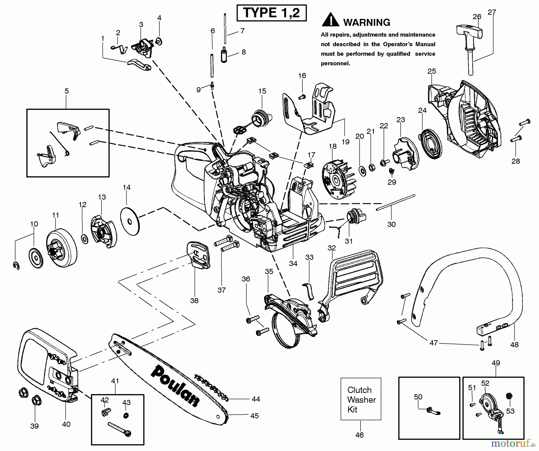 Poulan / Weed Eater Motorsägen P3416 (Type 2) - Poulan Chainsaw Handle, Chassis & Bar Assembly Type 1,2