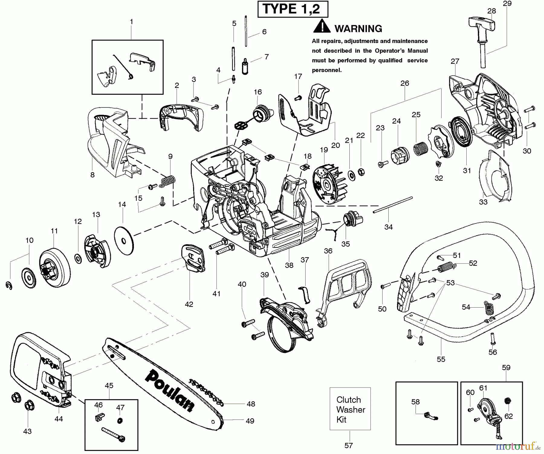  Poulan / Weed Eater Motorsägen P4018AVBH - Poulan Chainsaw Starter Type 1-2