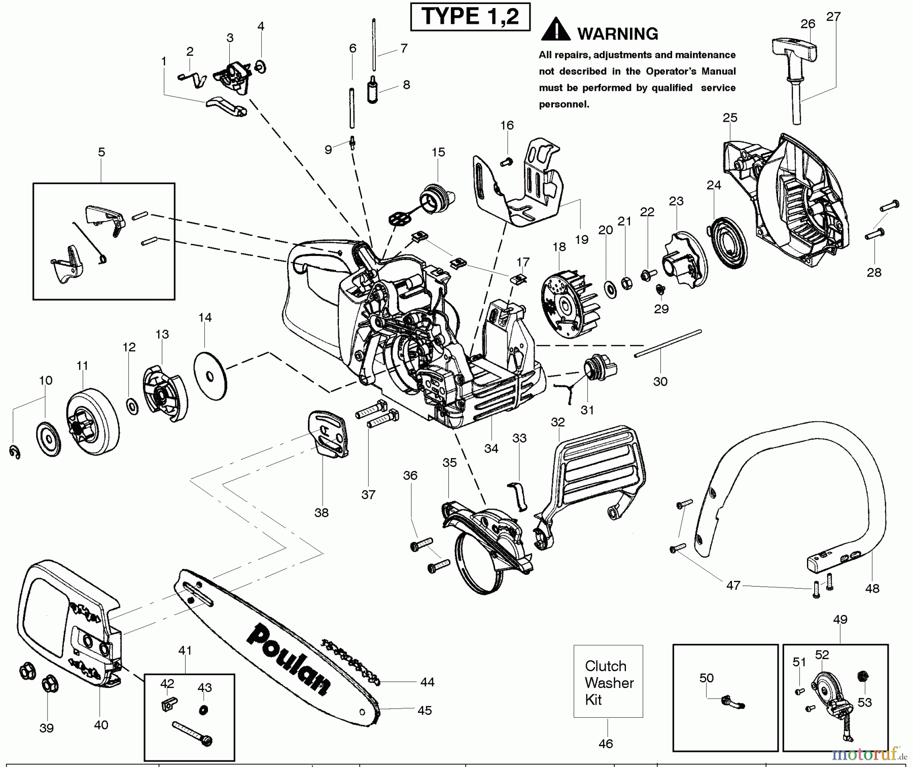  Poulan / Weed Eater Motorsägen P4018WT (Type 2) - Poulan Chainsaw Starter Type 1-2