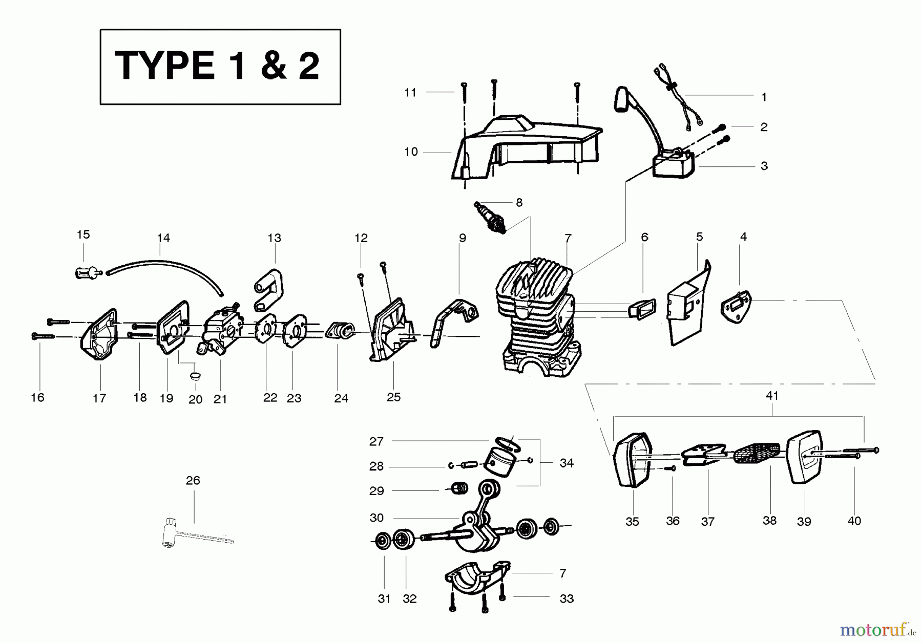 Poulan / Weed Eater Motorsägen PP295 (Type 2) - Poulan Pro Chainsaw Engine Assembly Type 1 & 2